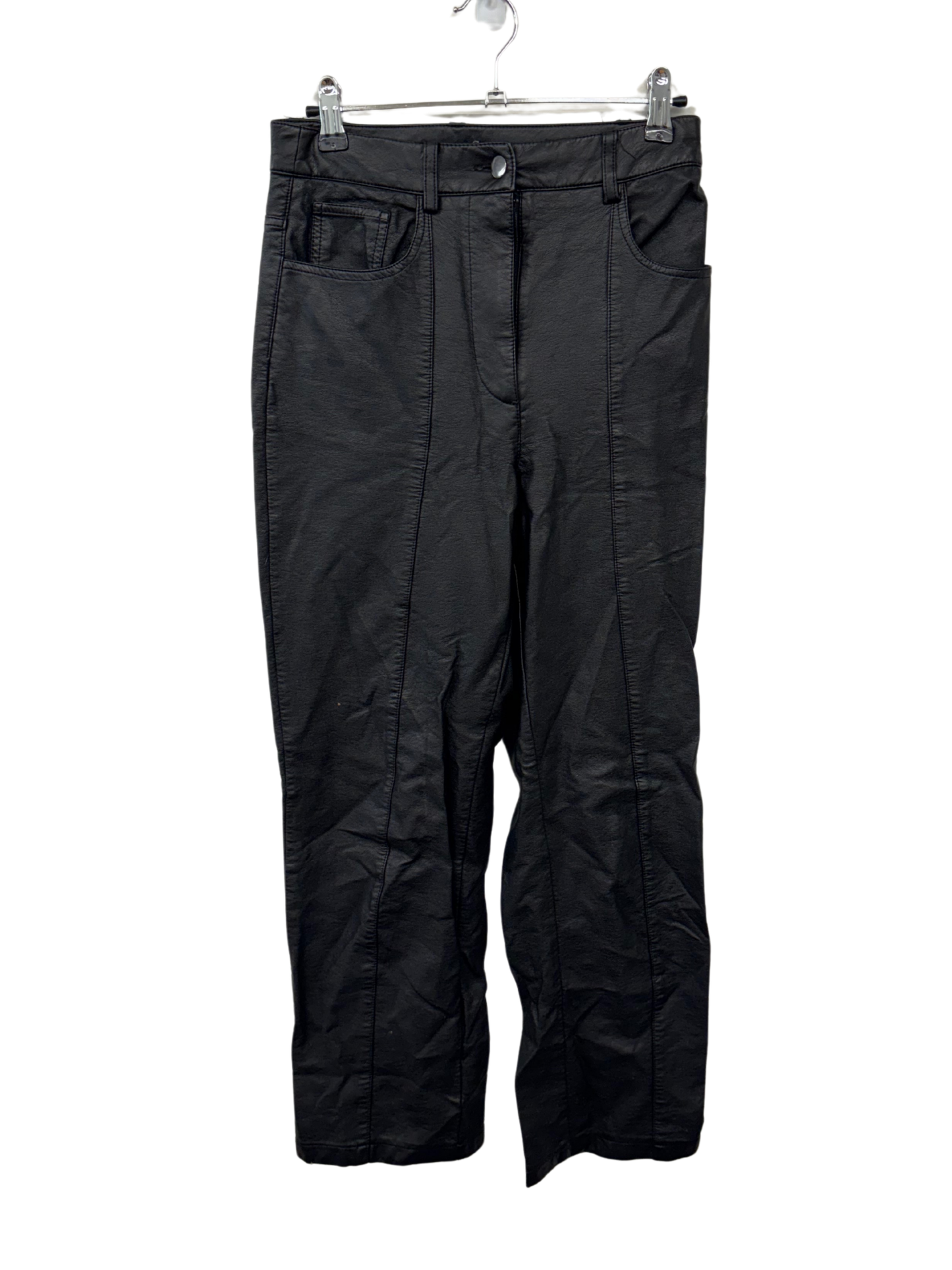 Black Highwaisted Faux Leather Straight Leg Pants