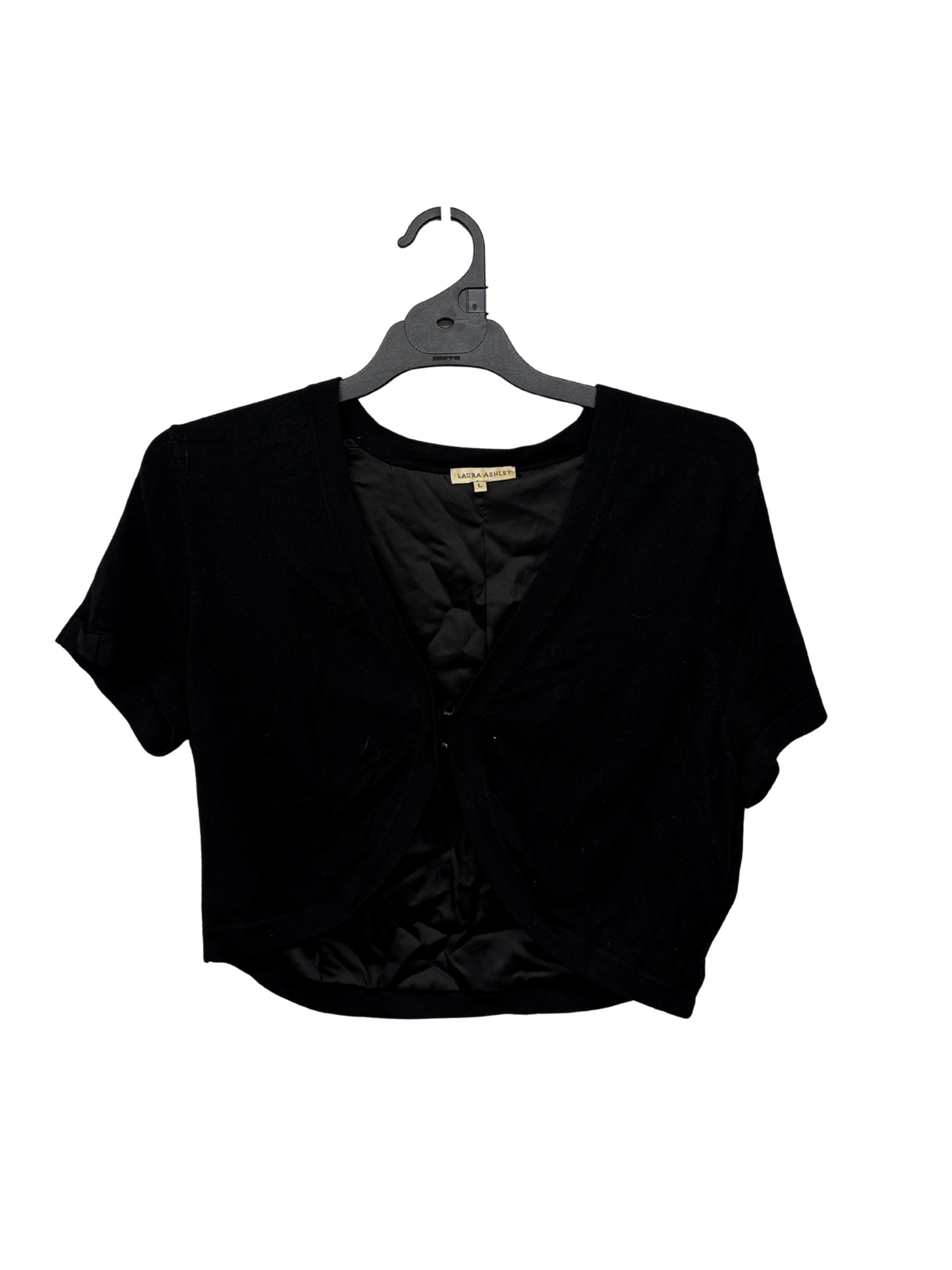 Black Short Sleeve Hook Front Crop Cardigan