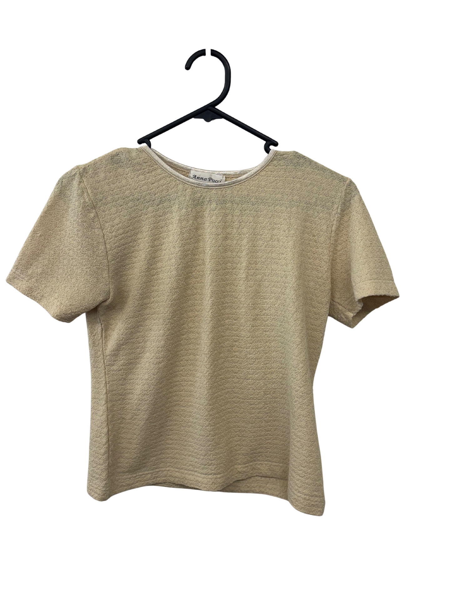 Light Yellow Lace Stretchy Short Sleeve Top
