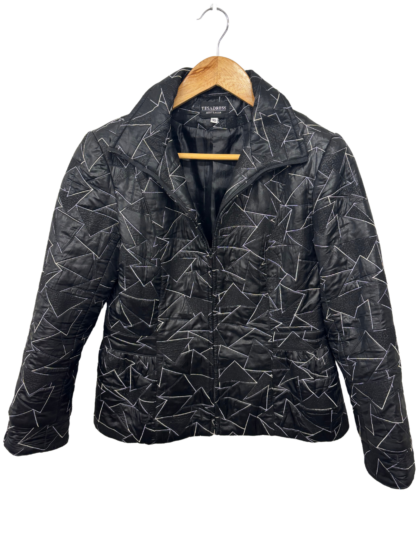 Vintage Black Abstract Patchwork Zip Up Puffy Jacket