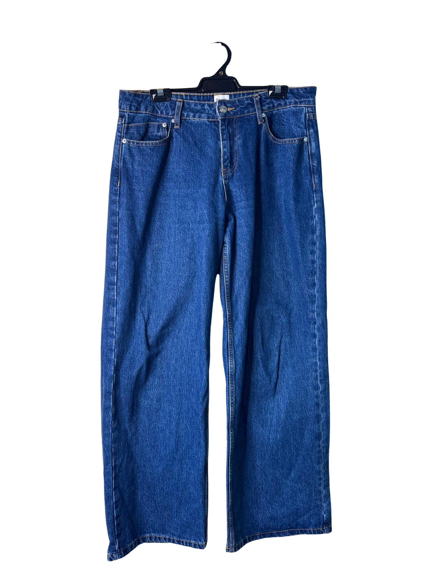 Dark Blue Denim Wide Leg Mid-Rise Jeans