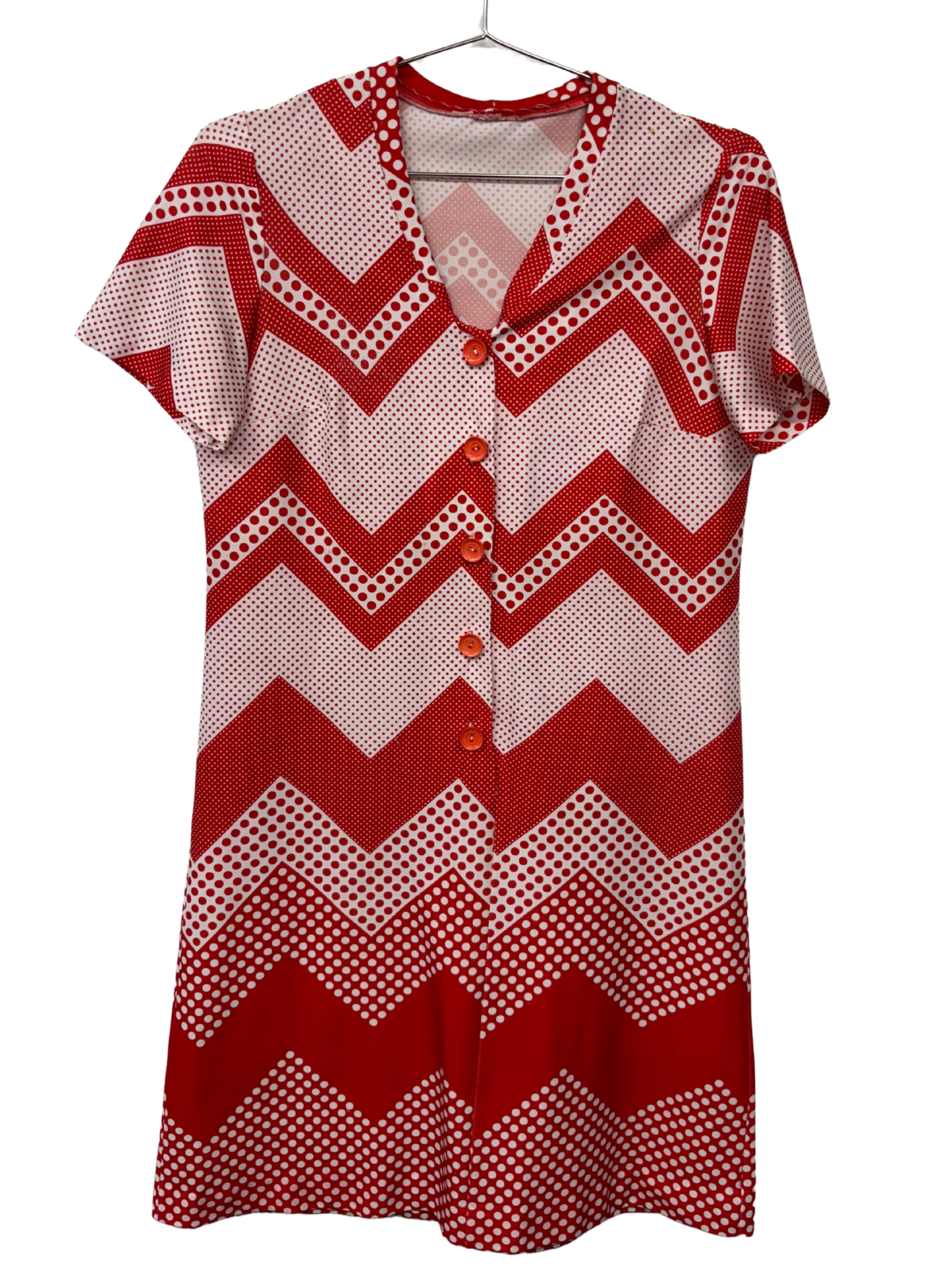 Vintage Red & White Polka Dot Short Sleeve Midi Dress
