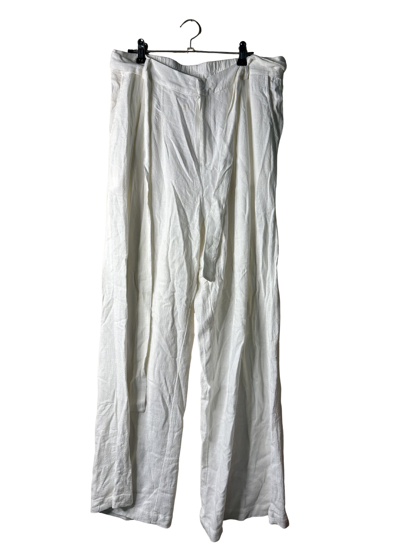 White Wide Leg Pants with Waist Tie