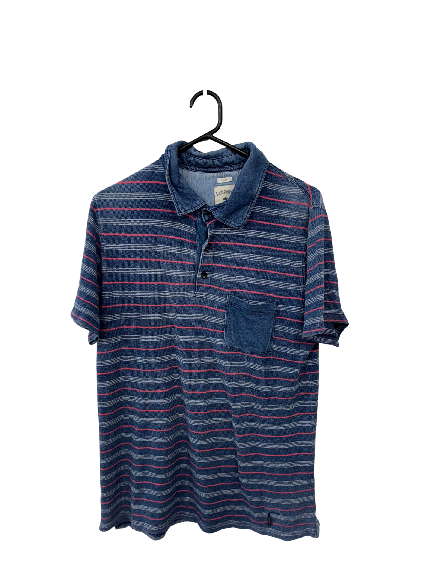 Blue, White, Red Stripe Short Sleeve Polo Shirt