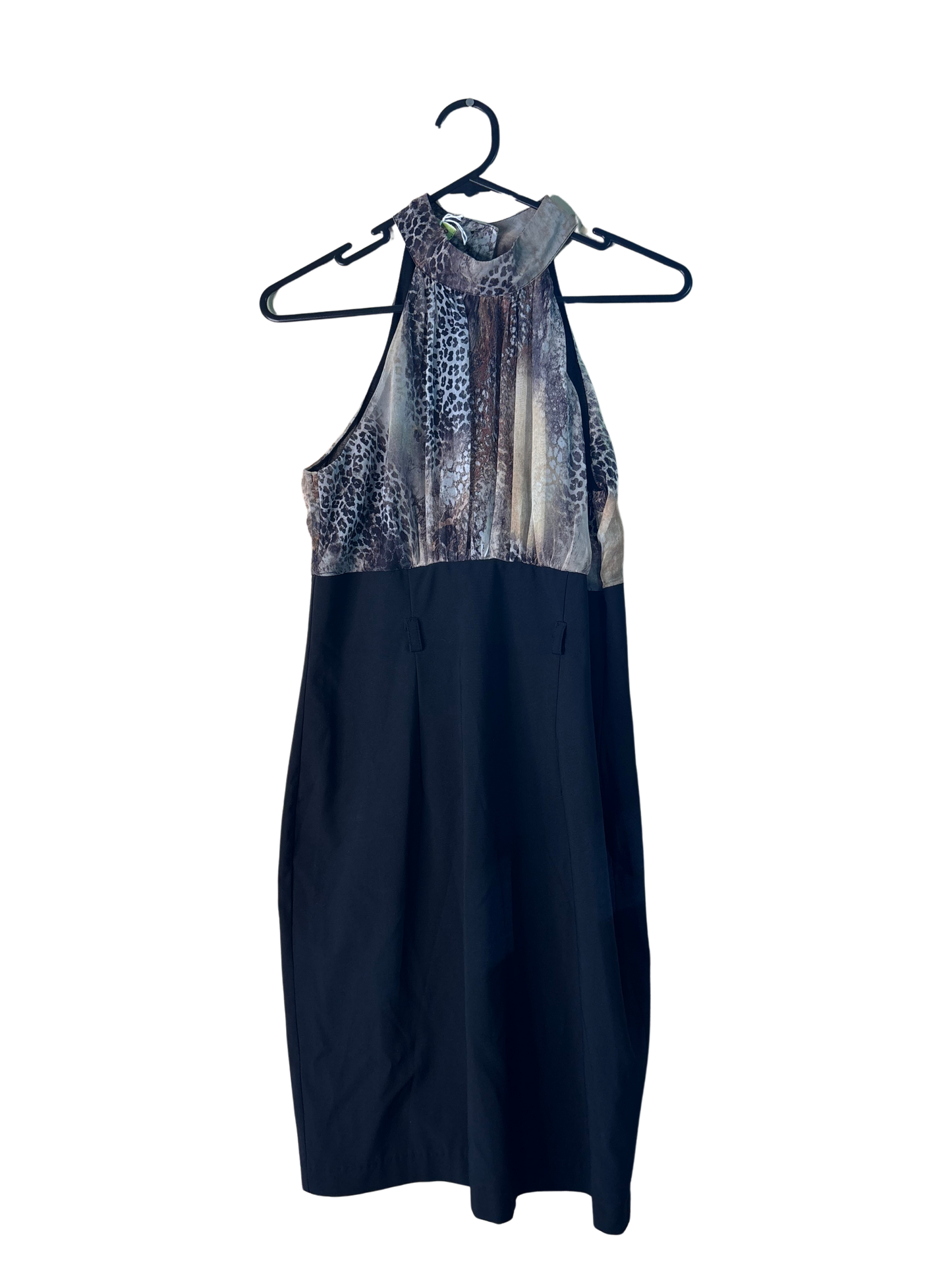 00s Brown Animal Print & Black Halter Short Dress
