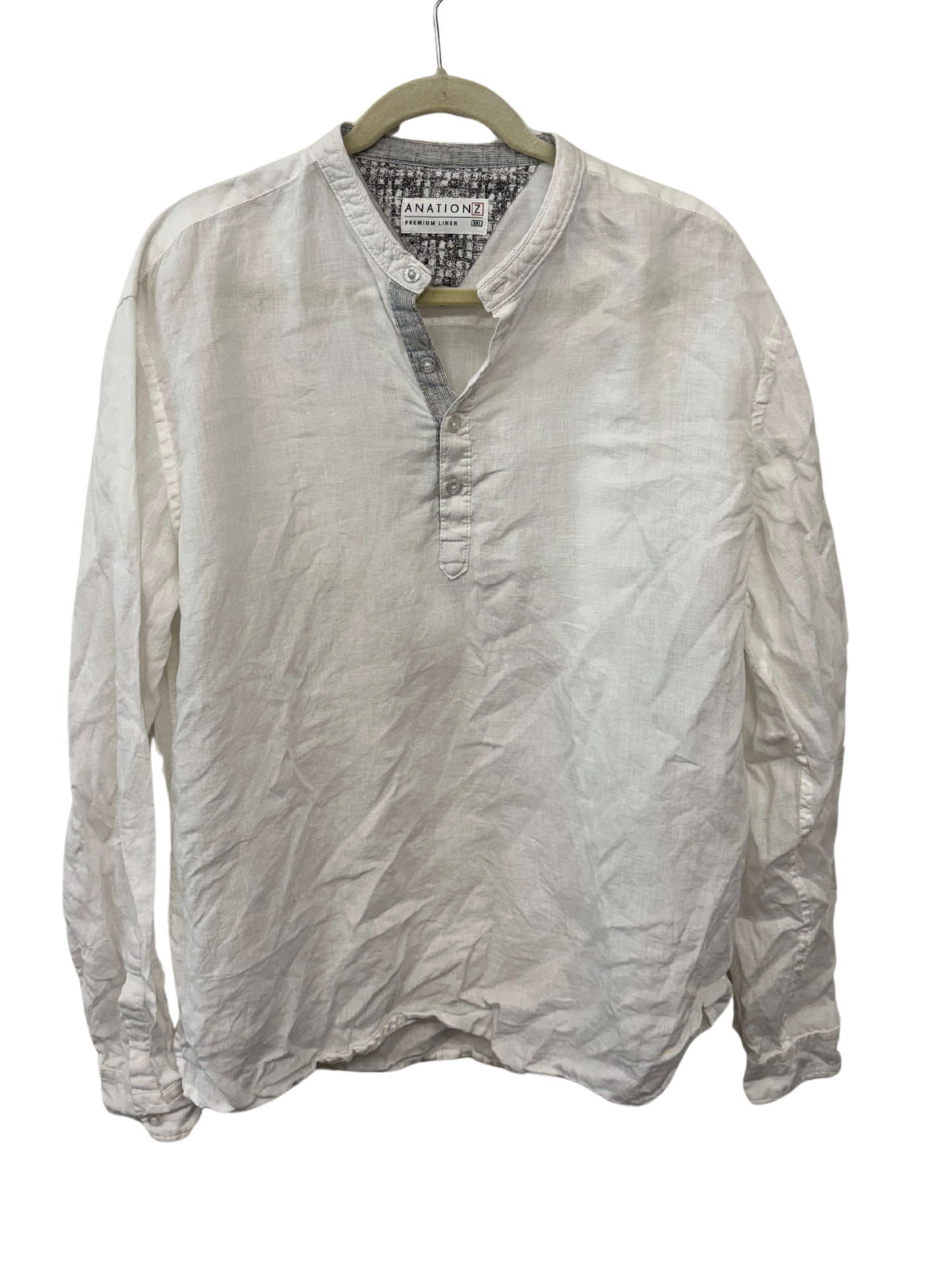 White Quarter Button Collarless Long Sleeve Top