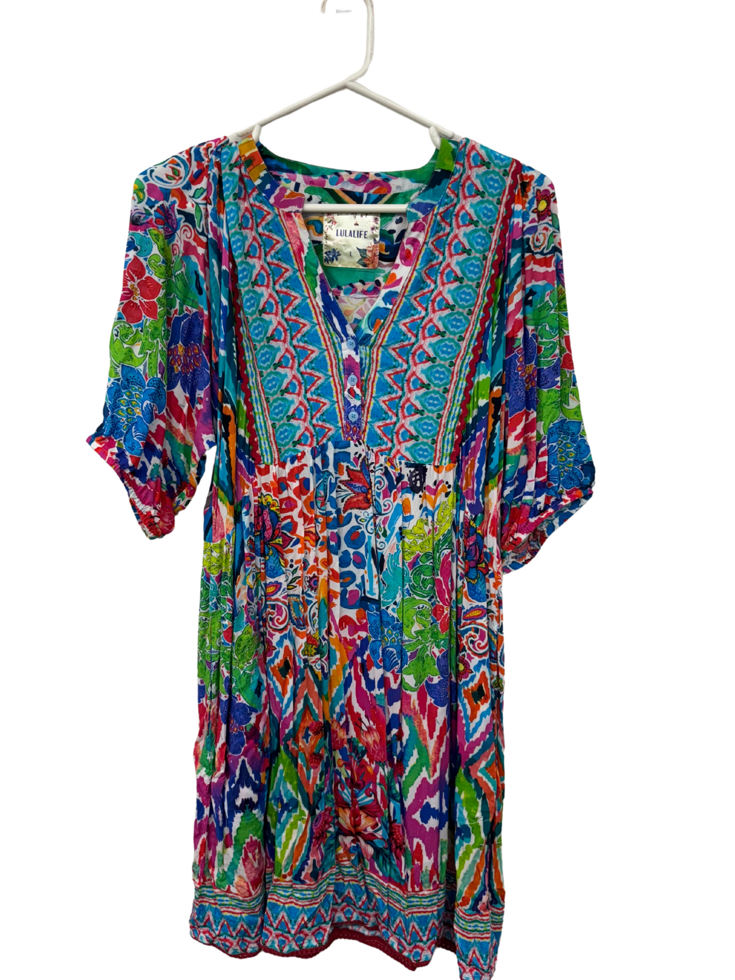 Multicolour Multi Pattern Short Sleeve Knee Length Dress