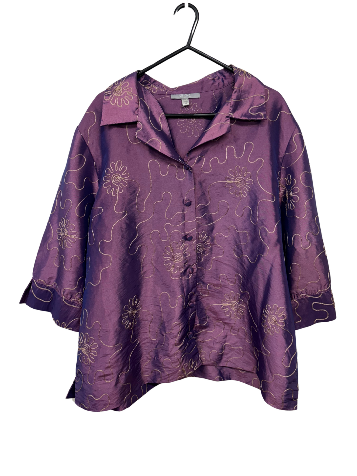 Vintage Purple Iridescent Short Sleeve Button Up Shirt with Cream Swirl Pattern