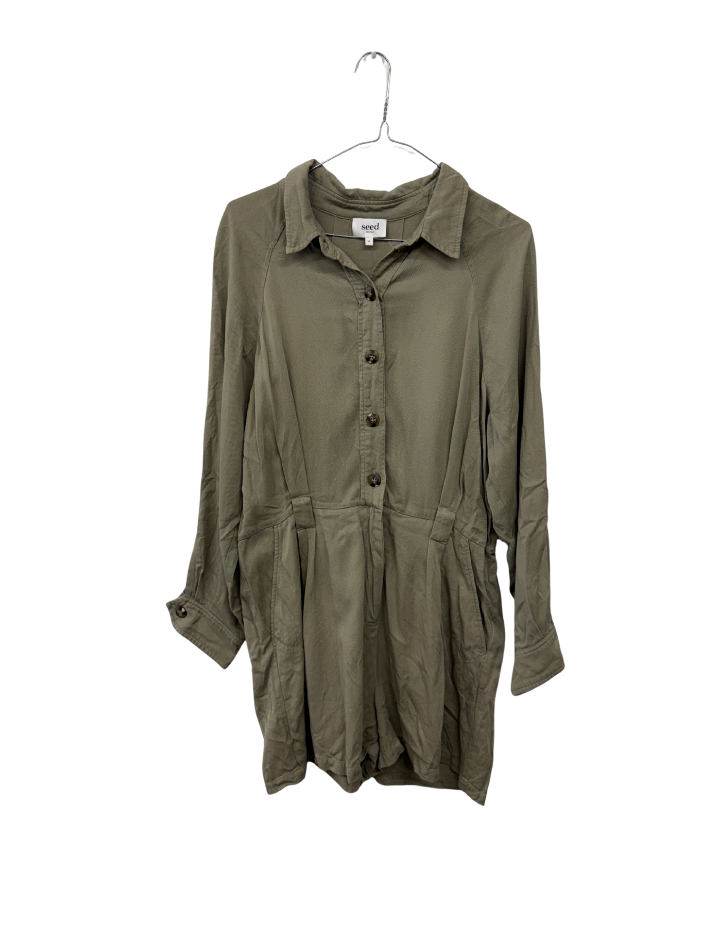 Green Long Sleeve Playsuit with Buttons