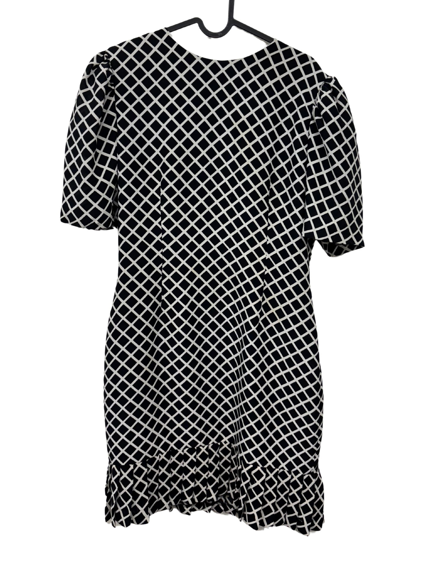Vintage Black & White Patterned Short Sleeve Midi Dress