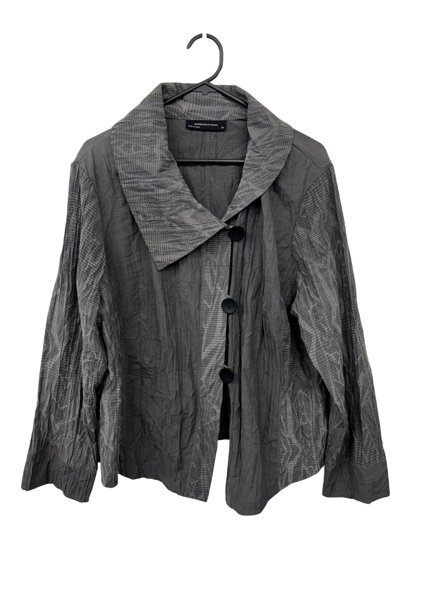 00s Grey Asymmetrical Long Sleeve Top with Large Buttons