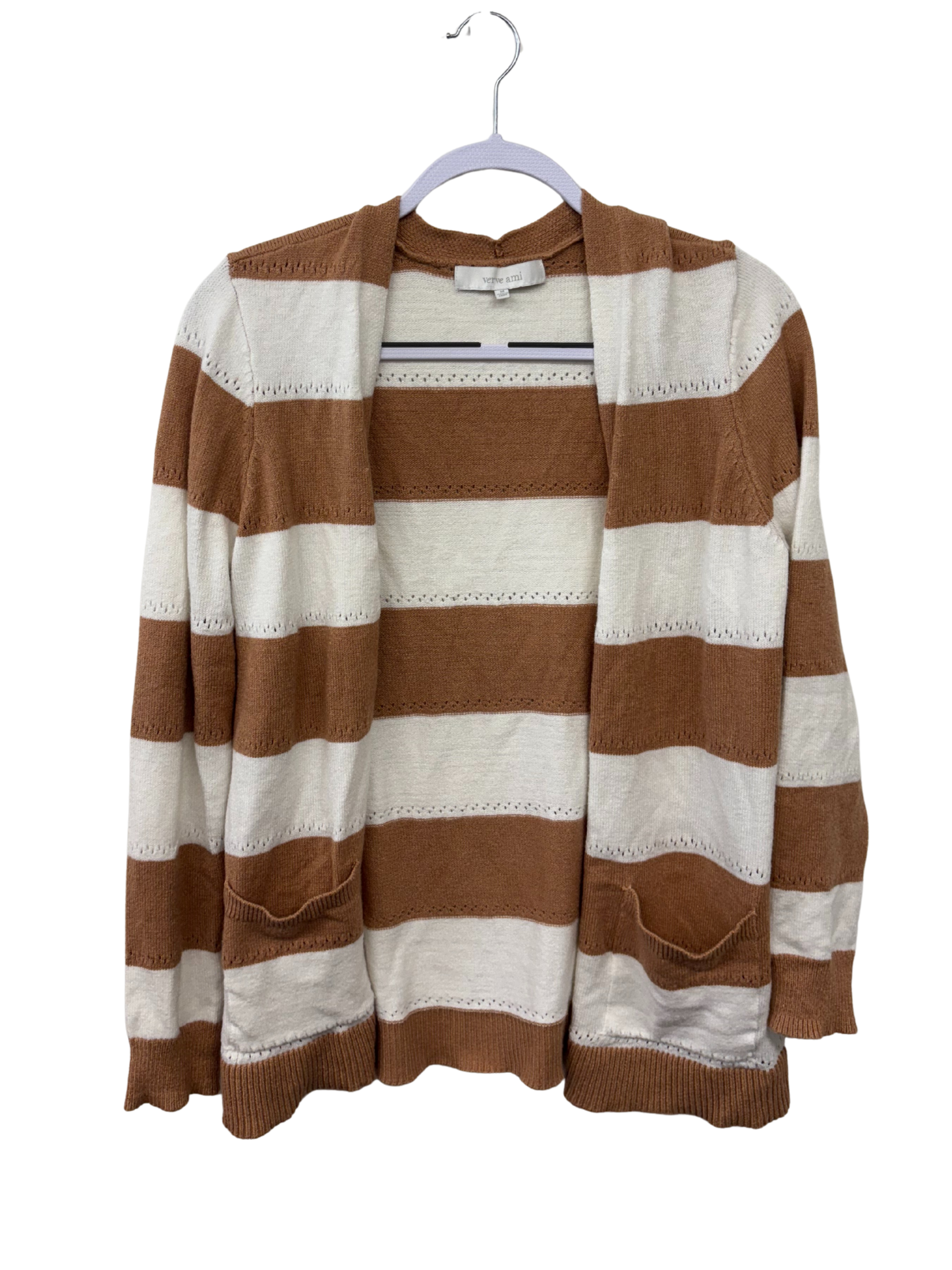 Brown & White Striped Cardigan