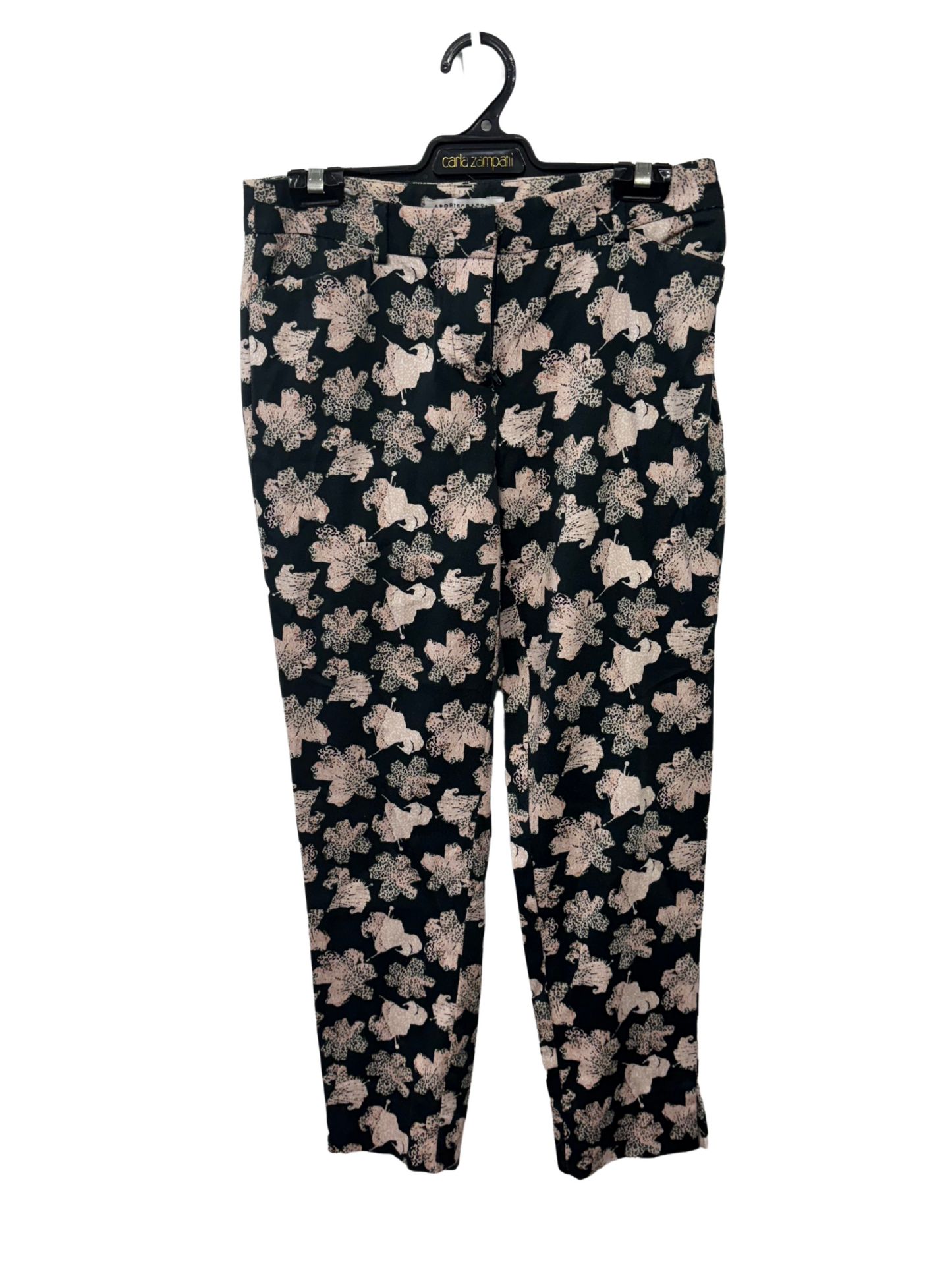 Dark Green & Pink Floral Tapered Pants
