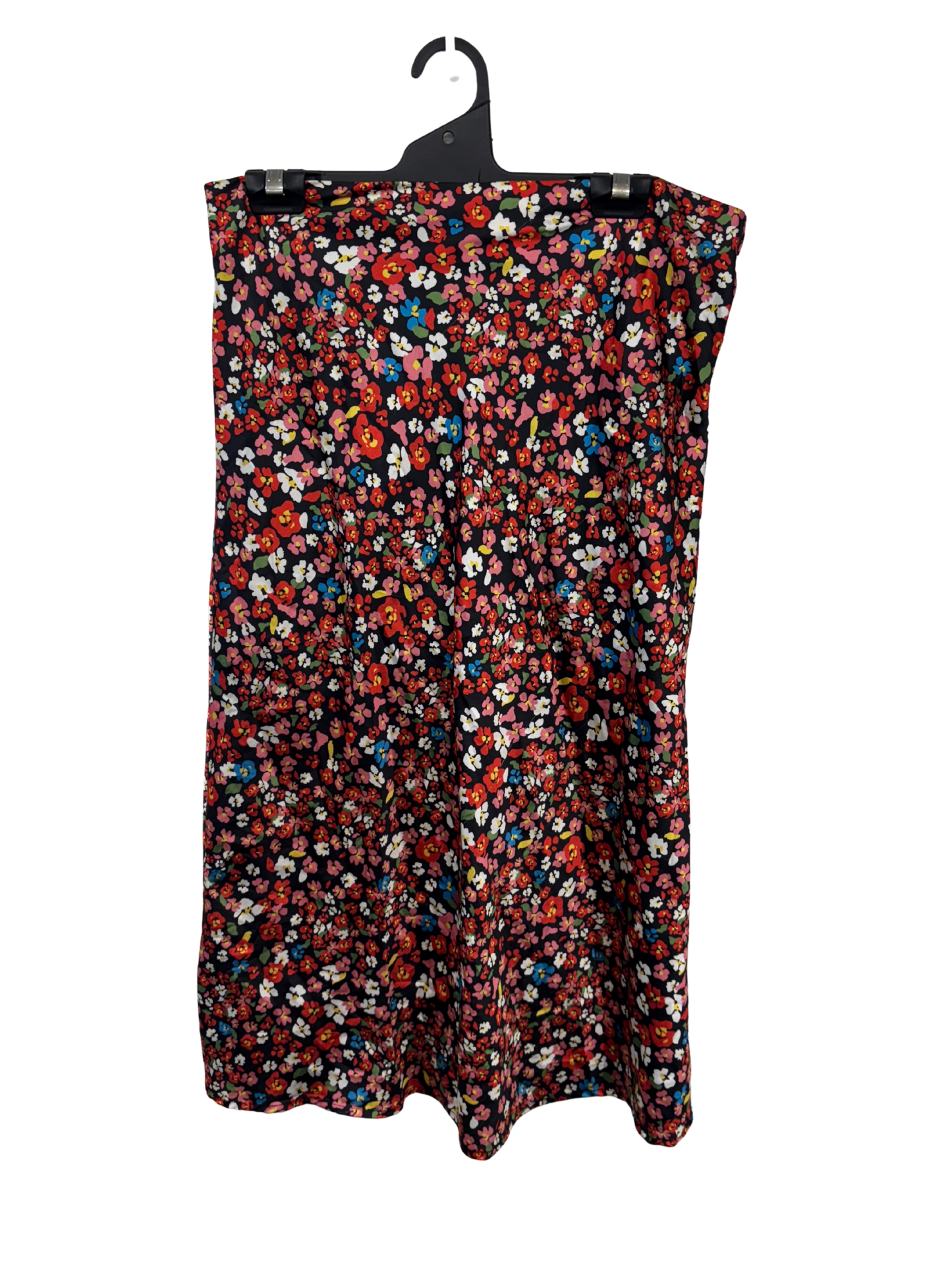 Black, Red & Multicolour Floral Midi Skirt