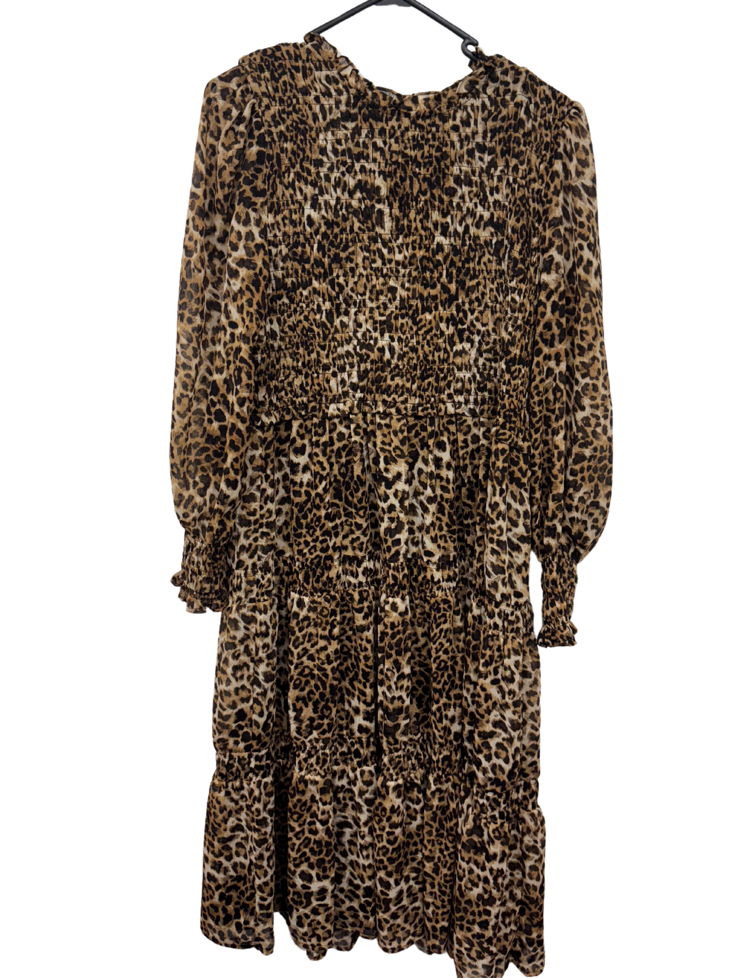 Brown Leopard Print Long Sleeve Midi Dress