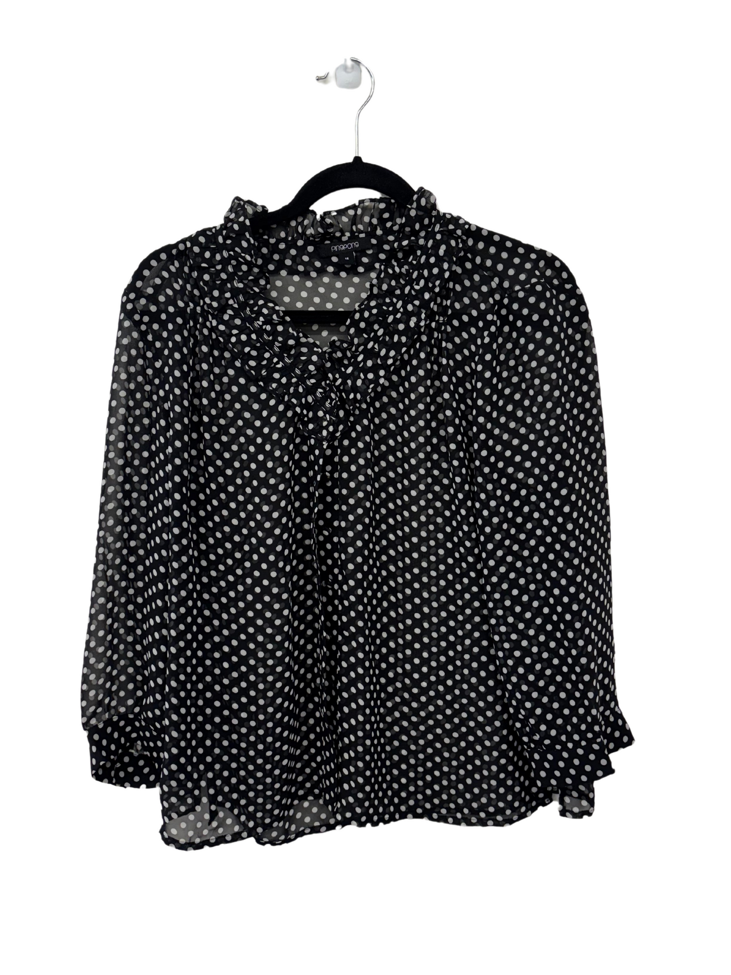 Black & White Dot Sheer Half Sleeve Button Up Top