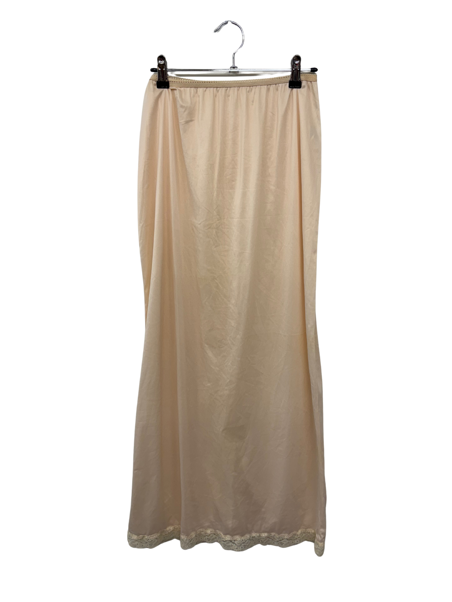 Vintage Cream/Nude Long Semi-Sheer Slip Skirt with Lace
