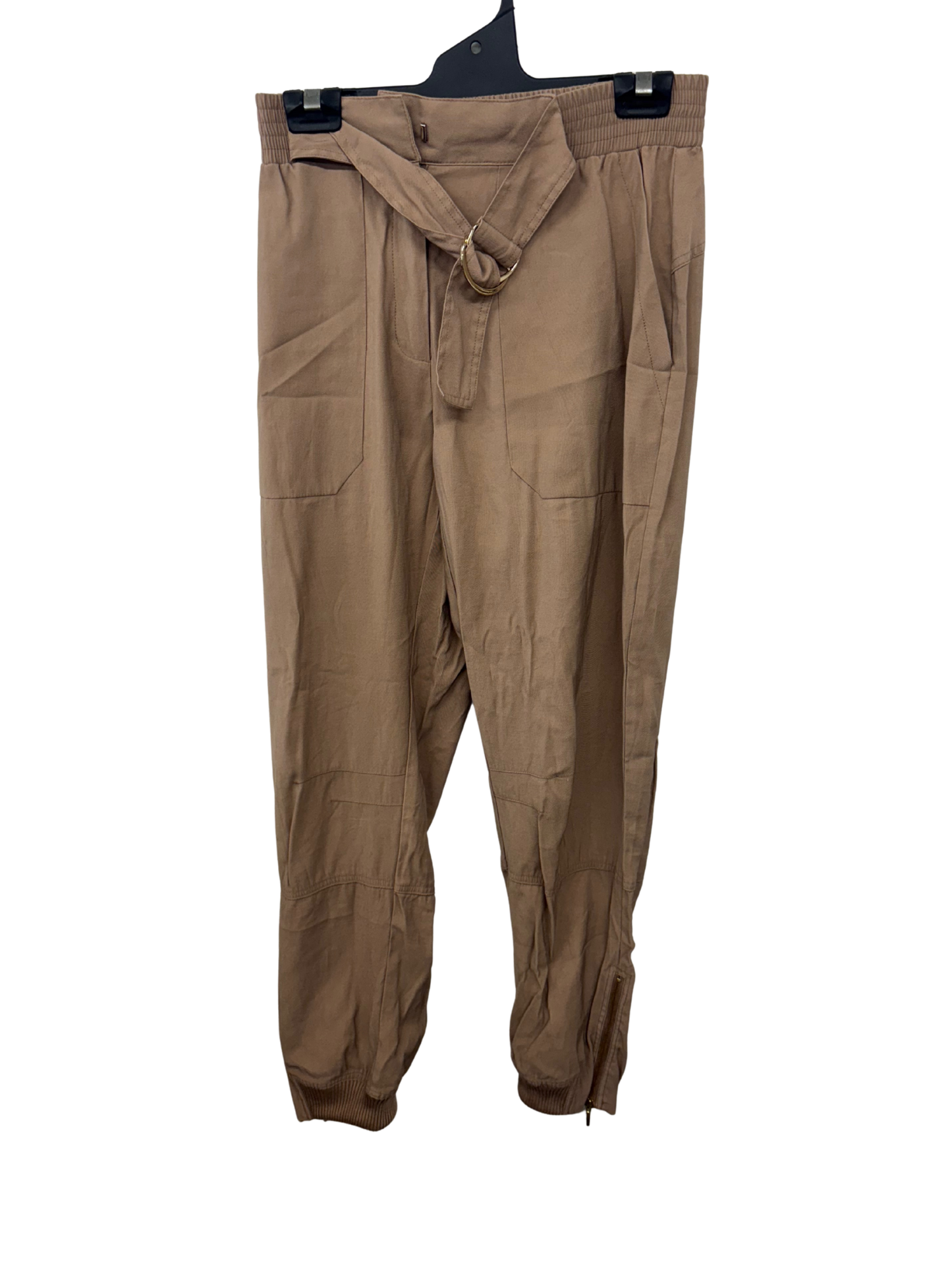 Taupe Tapered Elastic Waist Pants with Belt
