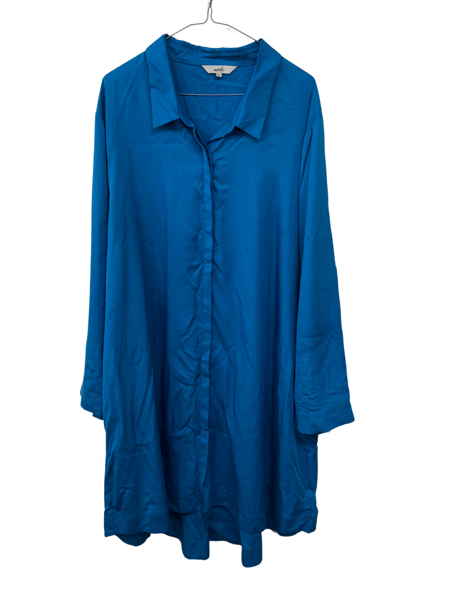 Blue Long Sleeve Midi Shirt Dress