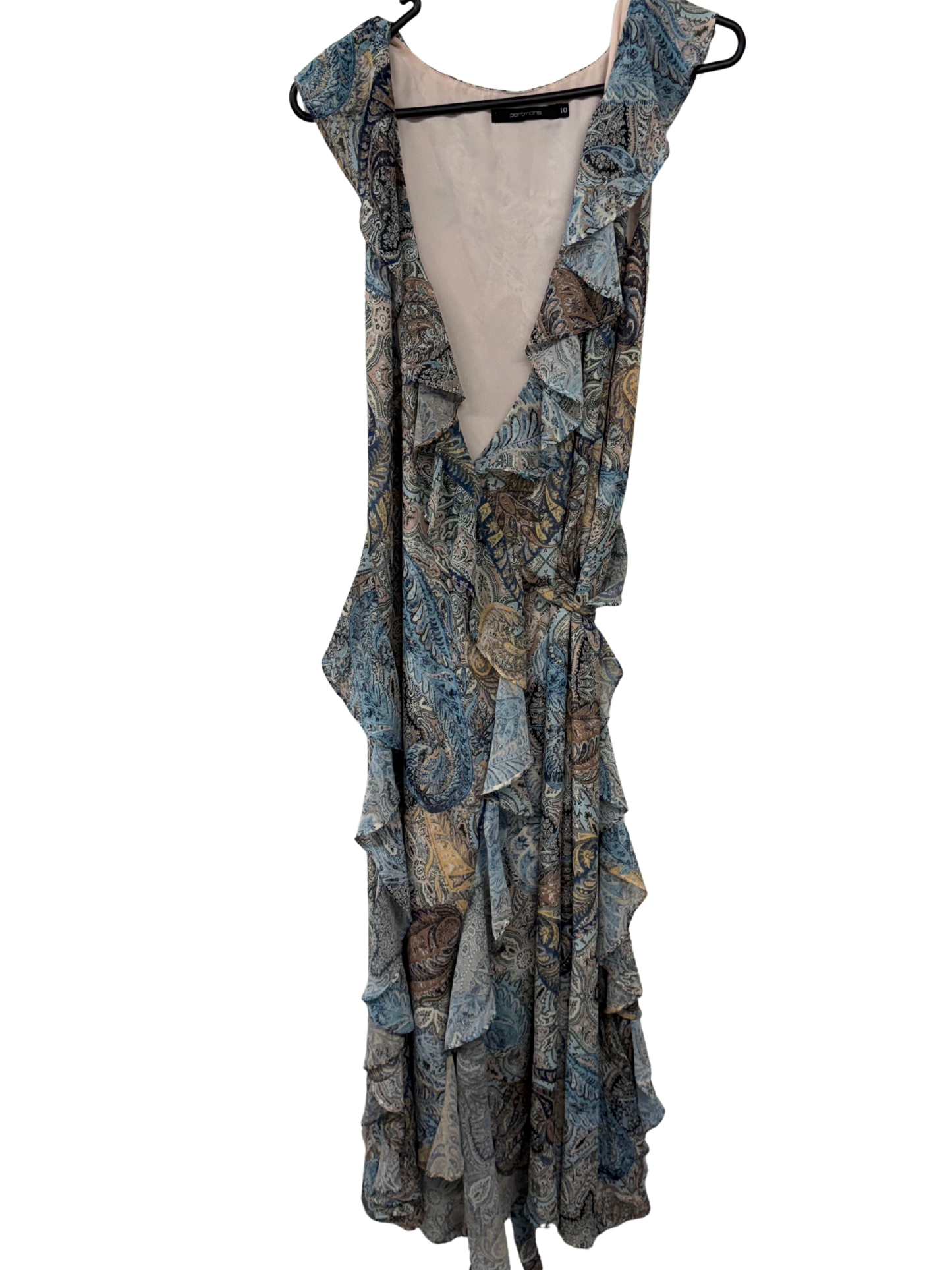 Blue, Black, Pink Paisley Sleeveless Midi Wrap Dress