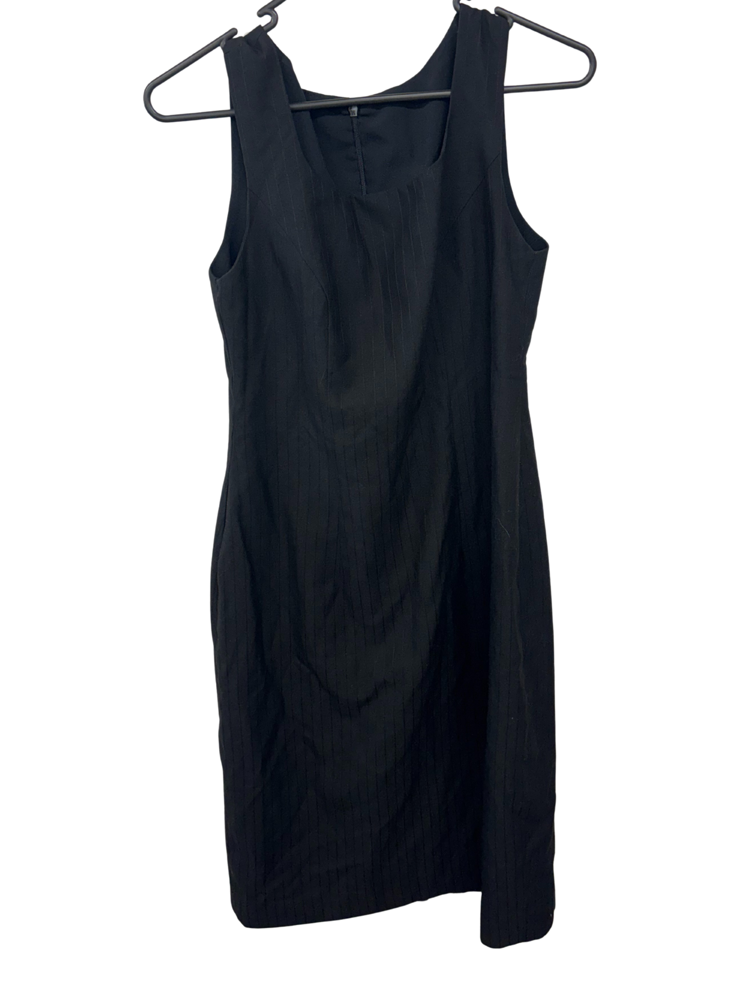 Black Pinstripe Sleeveless Knee Length Fitted Dress