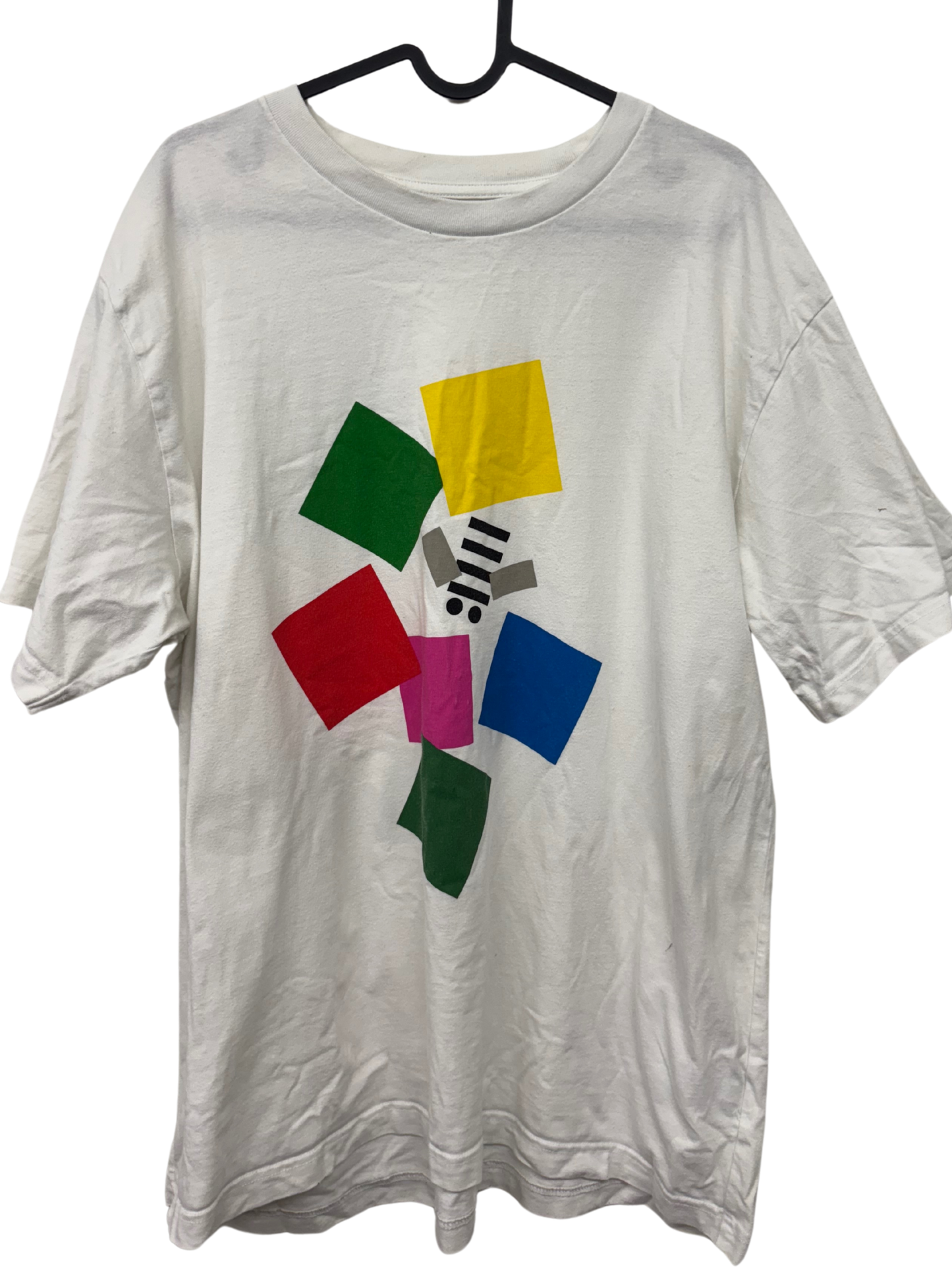 White Short Sleeve Shirt with Multicolour Abstract Front Logo