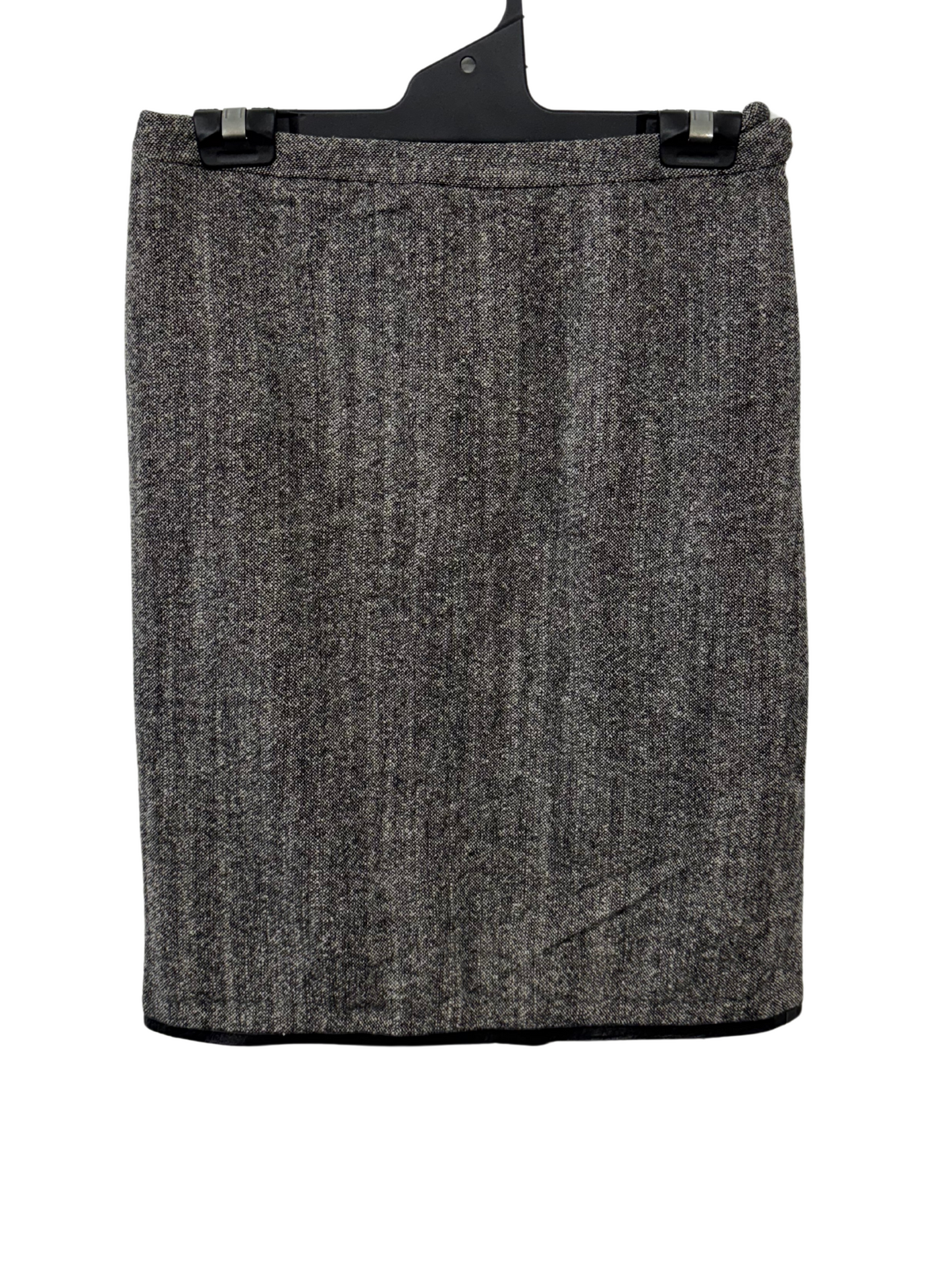 Black & White Marle Knee Length Pencil Skirt with Leather Trim