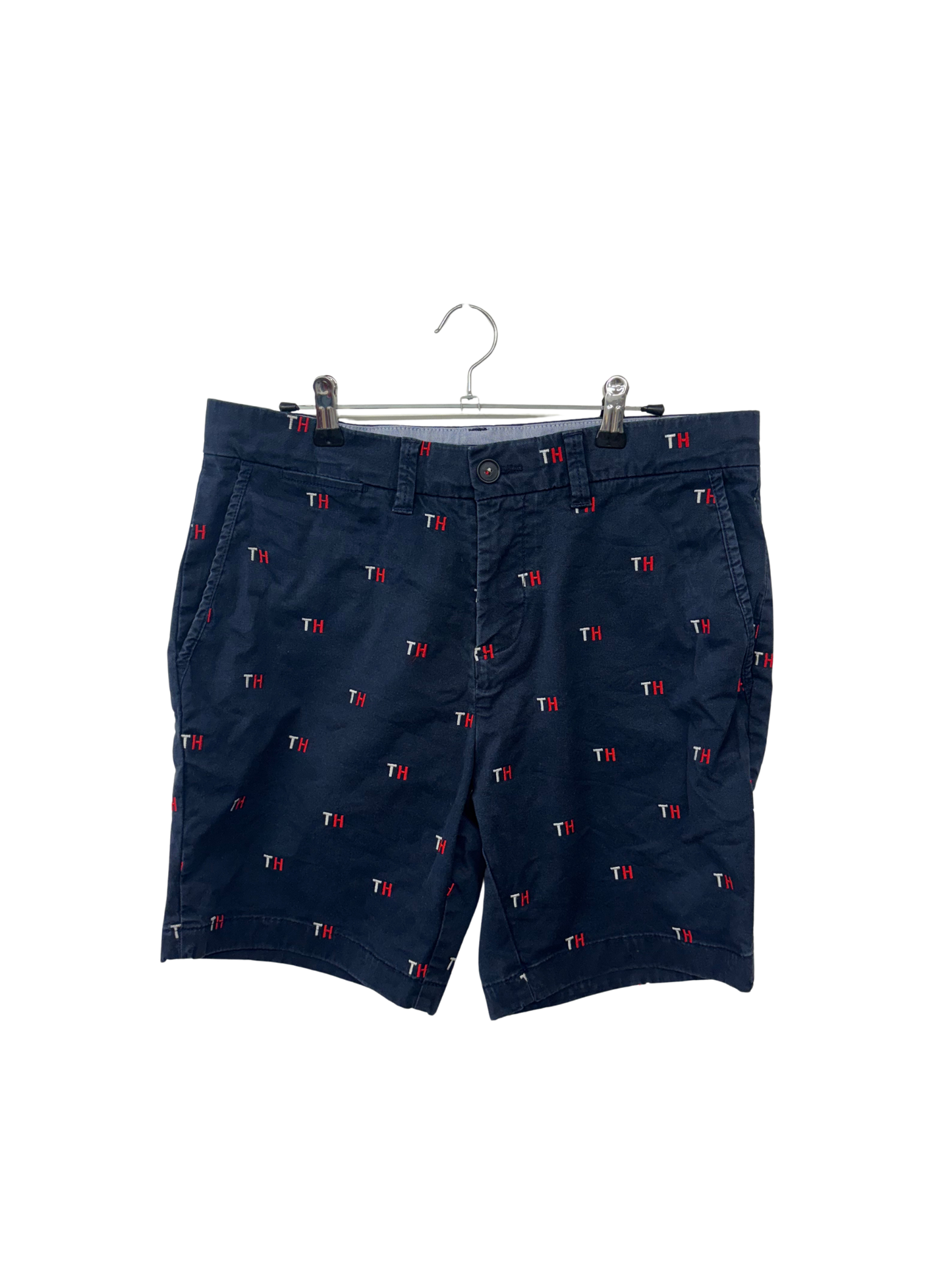 Dark Blue, Red, White Embroidered Shorts