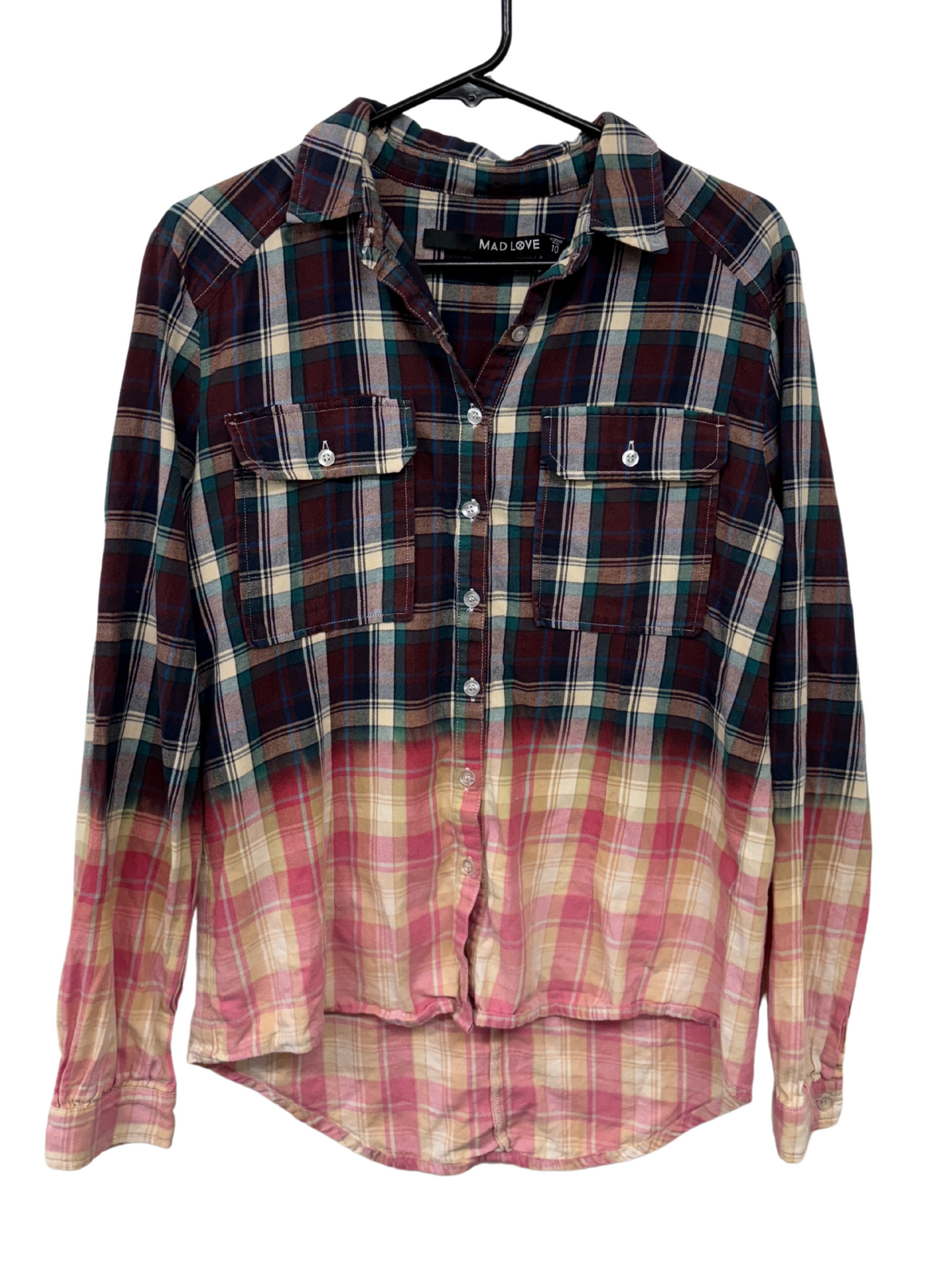 Multicolour Gradient Plaid Long Sleeve Button Up Shirt