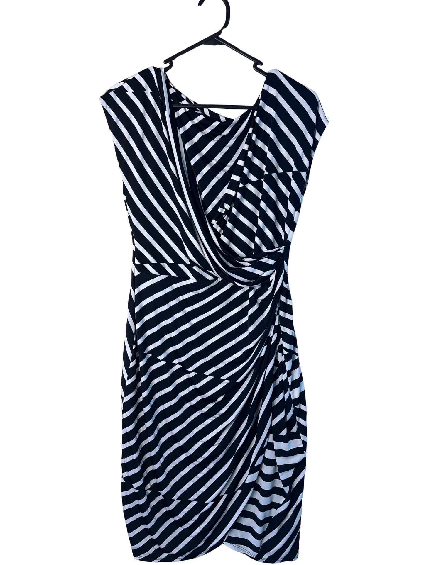 Black & White Striped Cap Sleeve Midi Dress