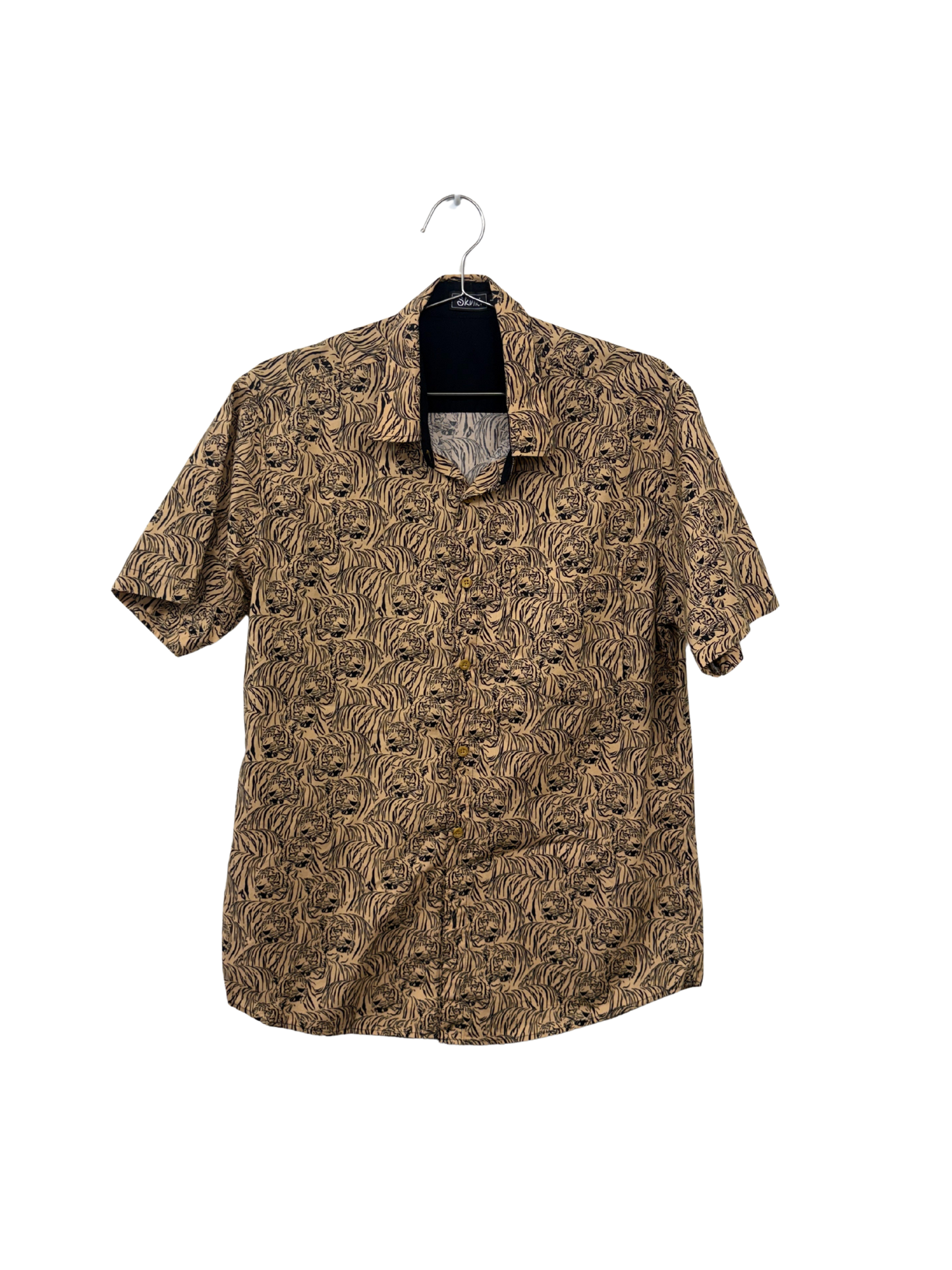 Beige & Black 'Tiger' Print Short Sleeve Button Up Shirt