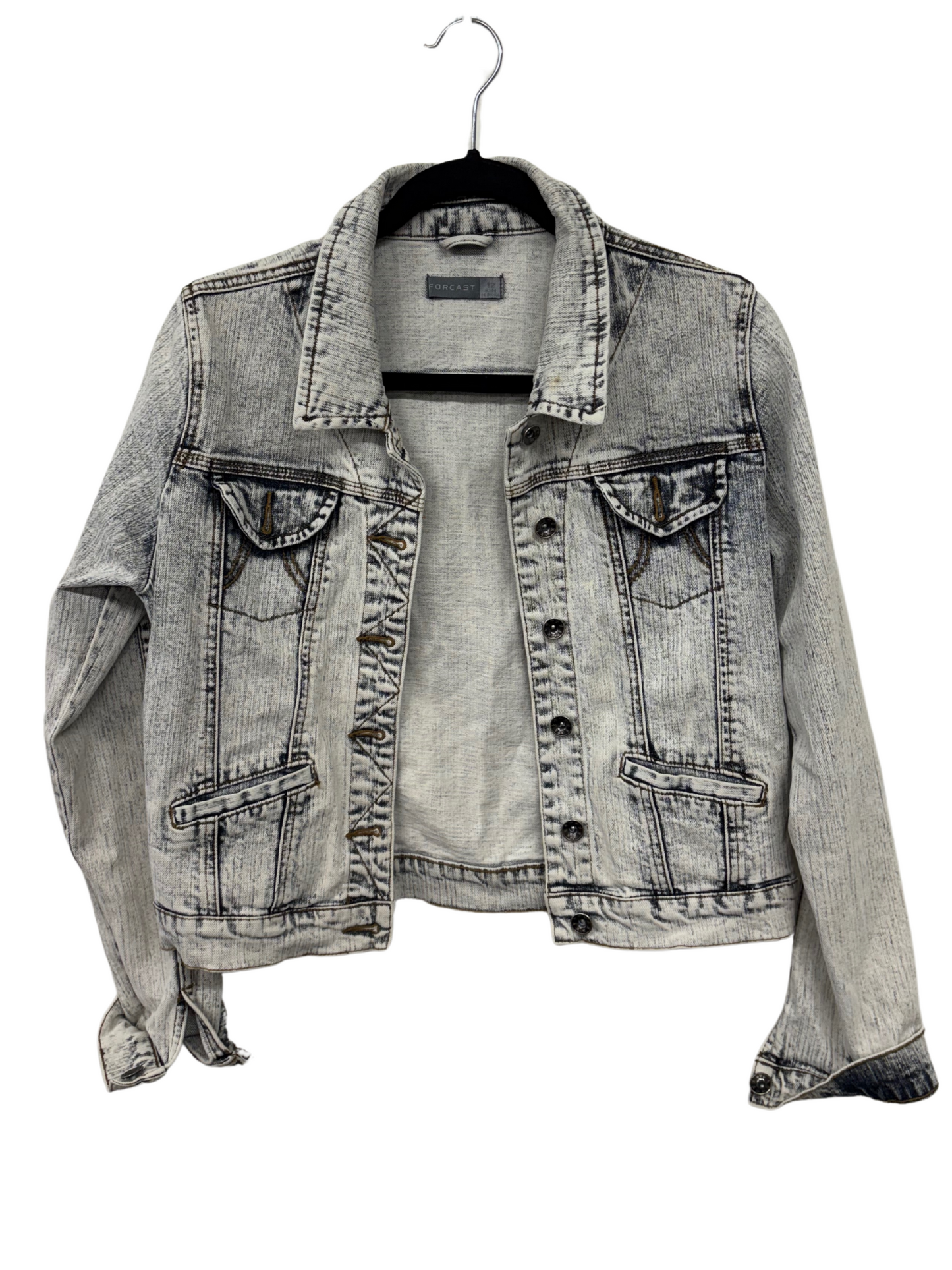 Light Blue Acid Wash Cropped Fitted Denim Jacket