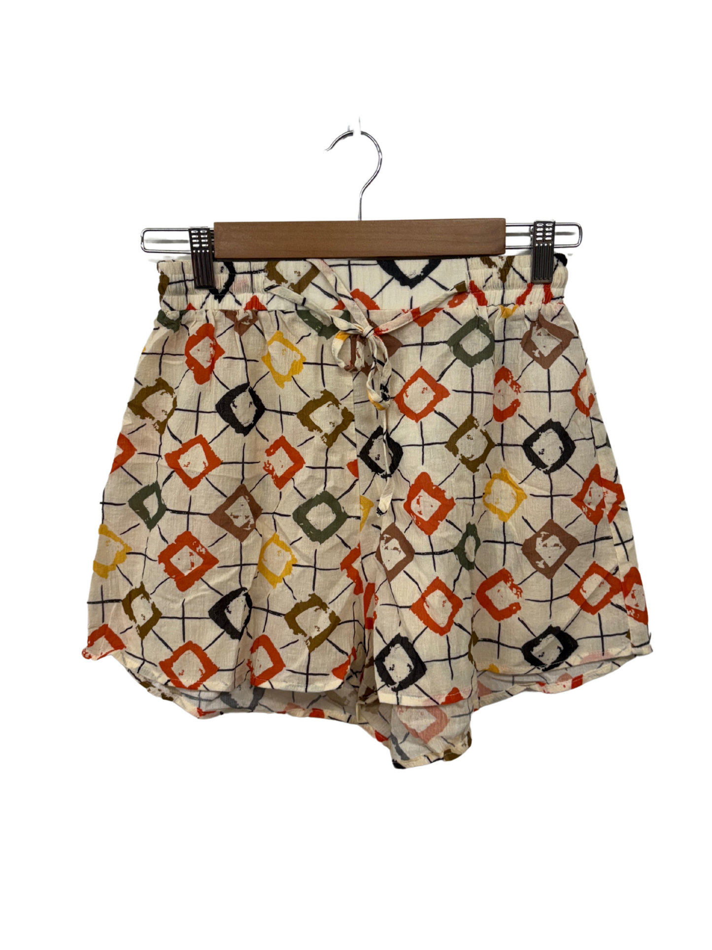 Cream, Black & Orange Print Highwaisted Semi-Sheer Shorts