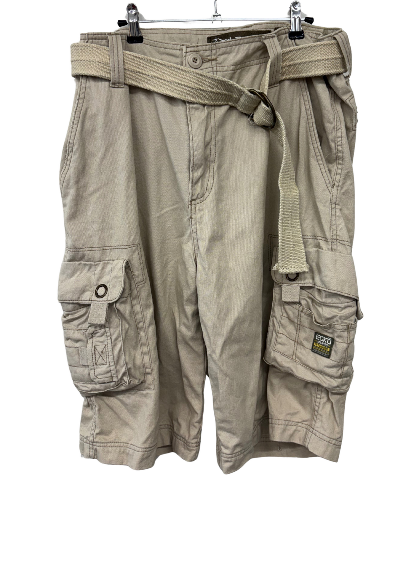 Beige Low Rise Cargo Shorts