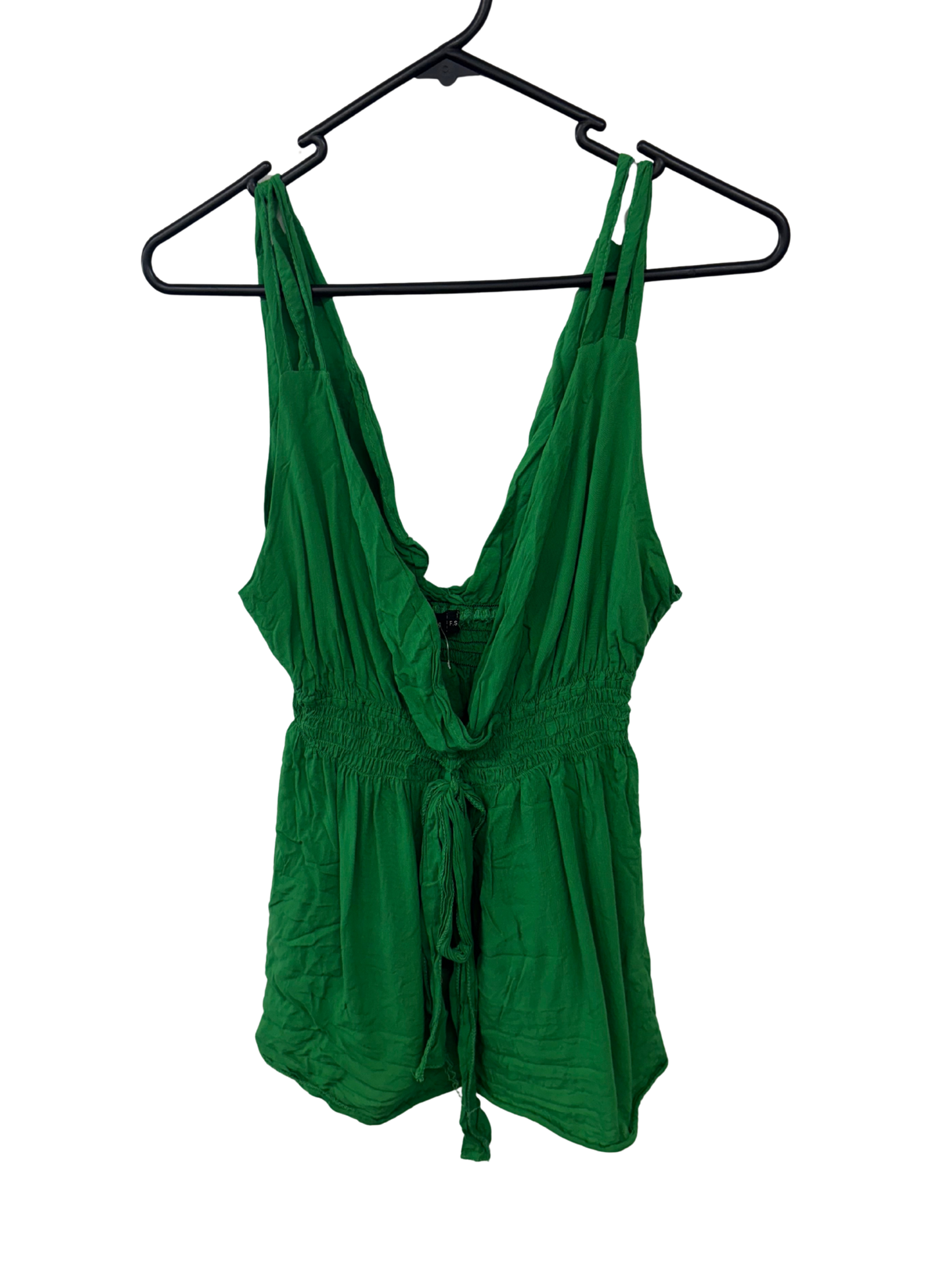 Green Strappy Top with Shirred Waist