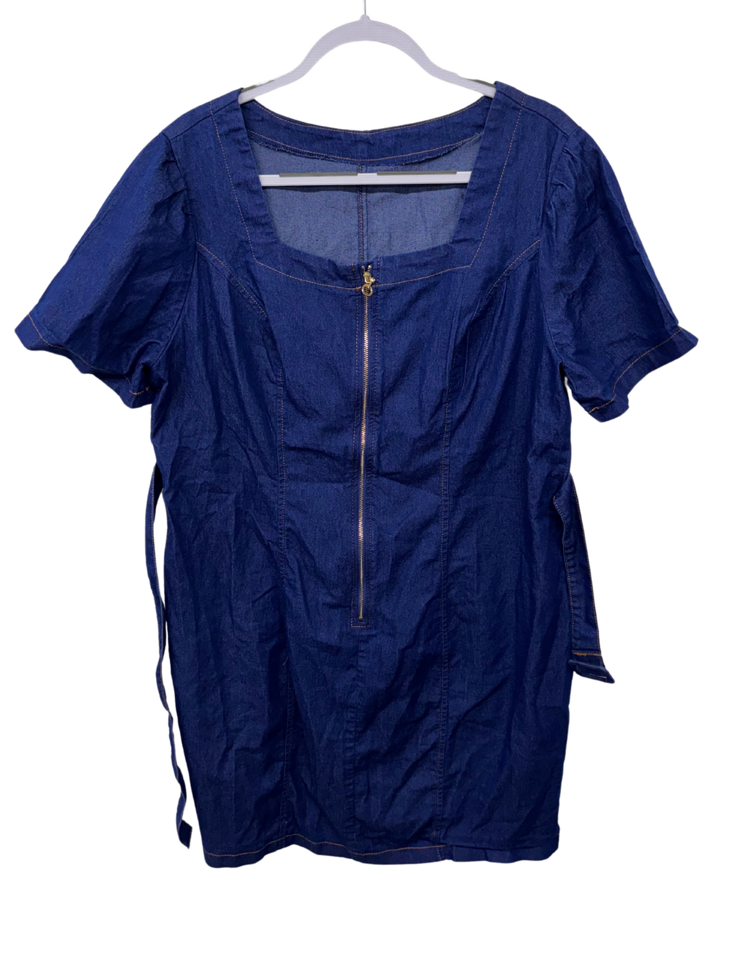 Blue Chambray Short Sleeve Zip Up Dress