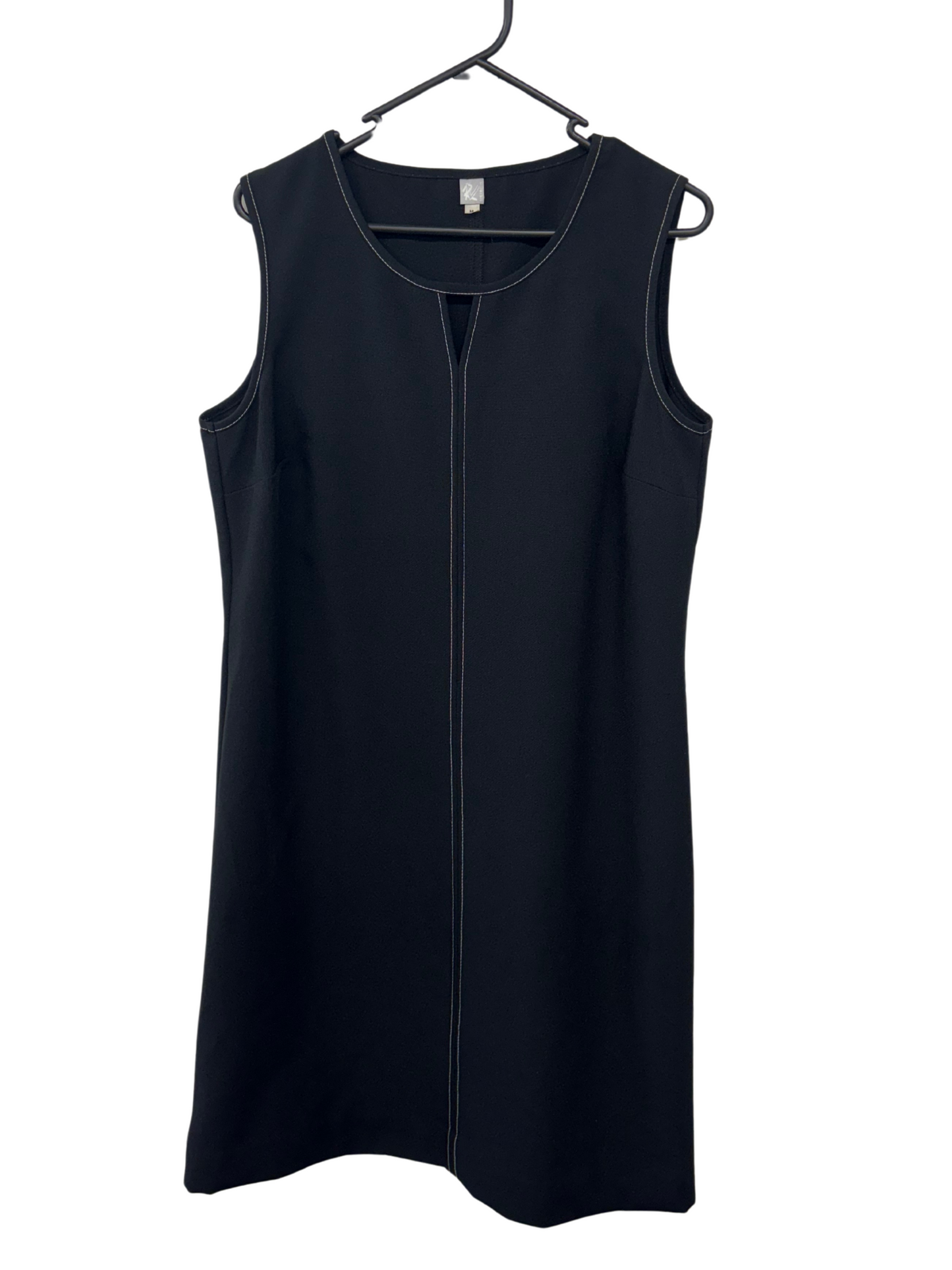 Vintage Black Sleeveless Knee Length Dress with White Stitching