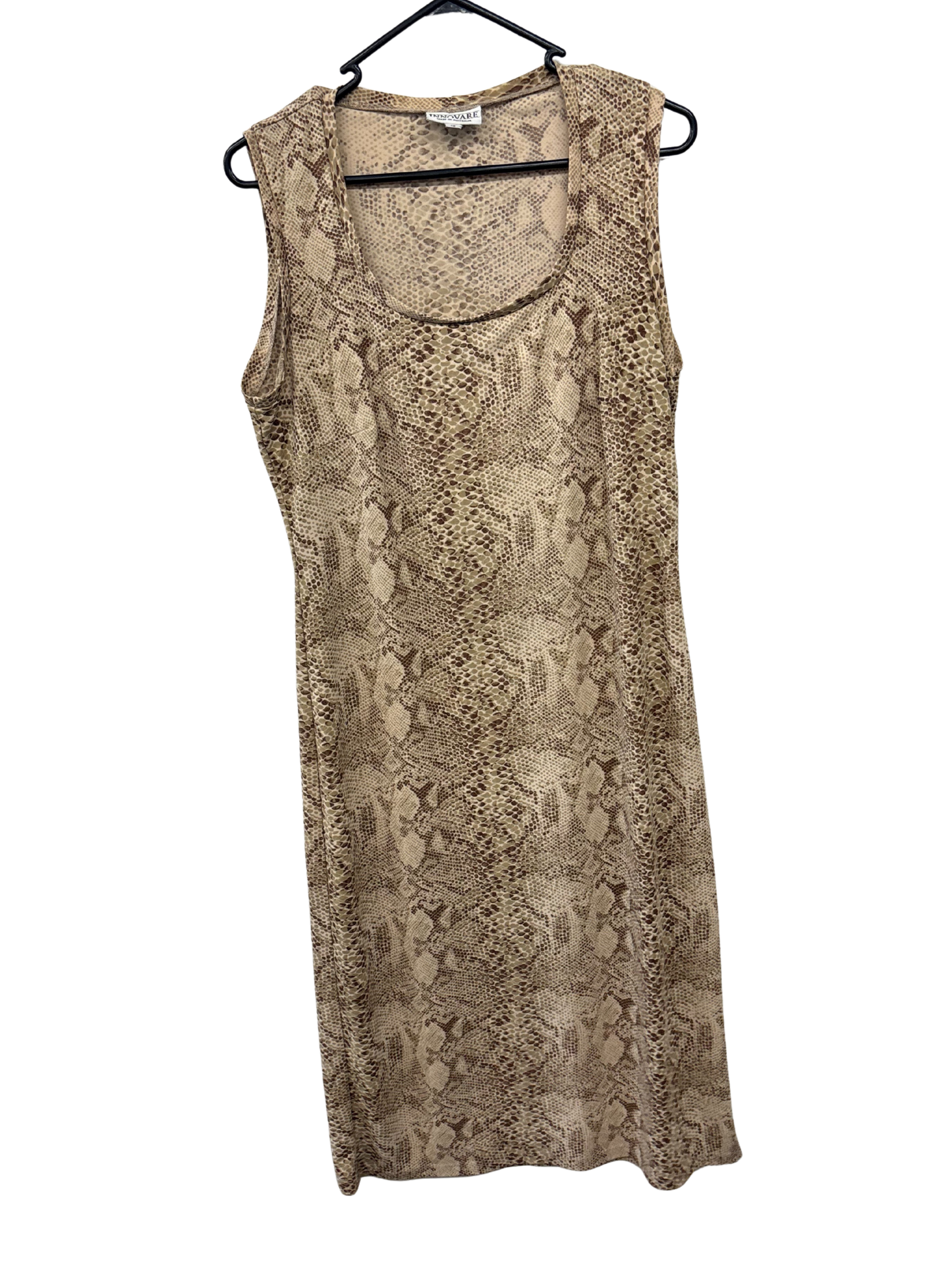 Vintage Cream & Brown Snakeskin Print Sleeveless Midi Dress