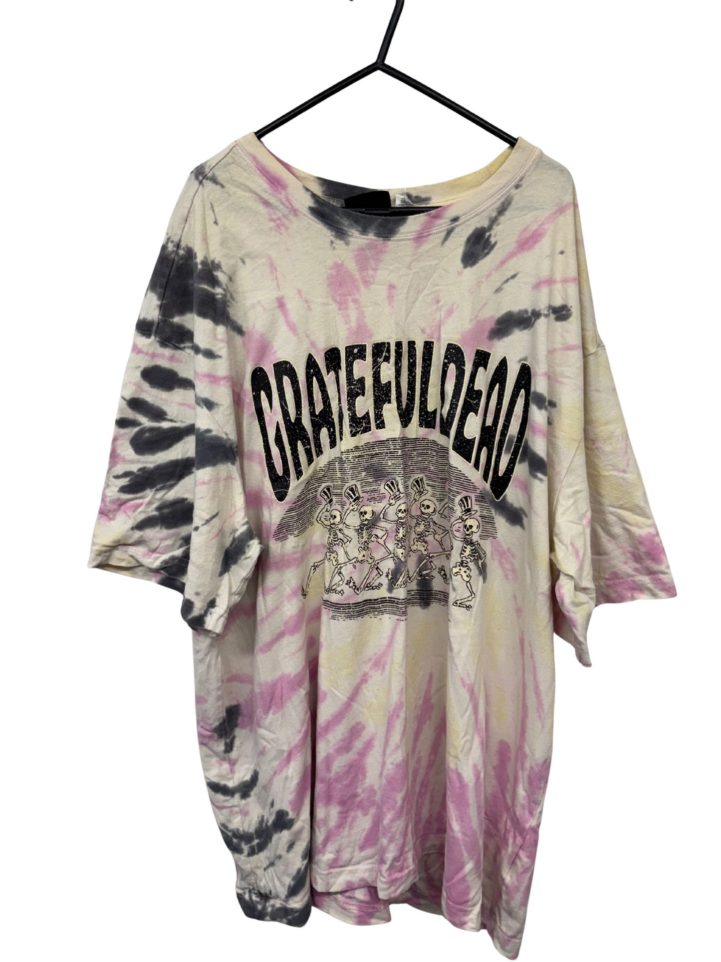 White, Pink & Grey Tie Dye Short Sleeve Shirt with Front Print