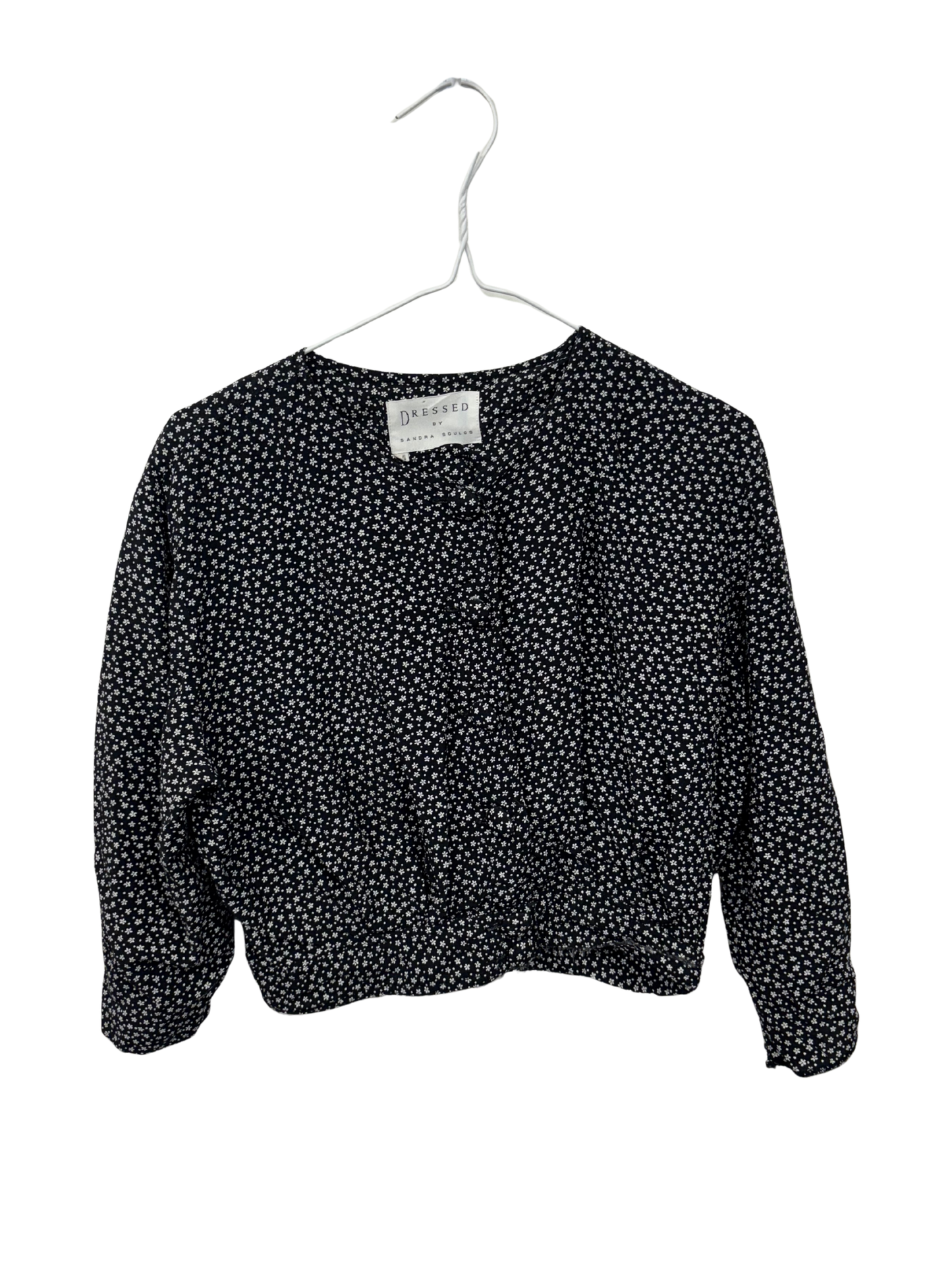 Vintage Black & White Floral Print Long Sleeve Button Up Shirt