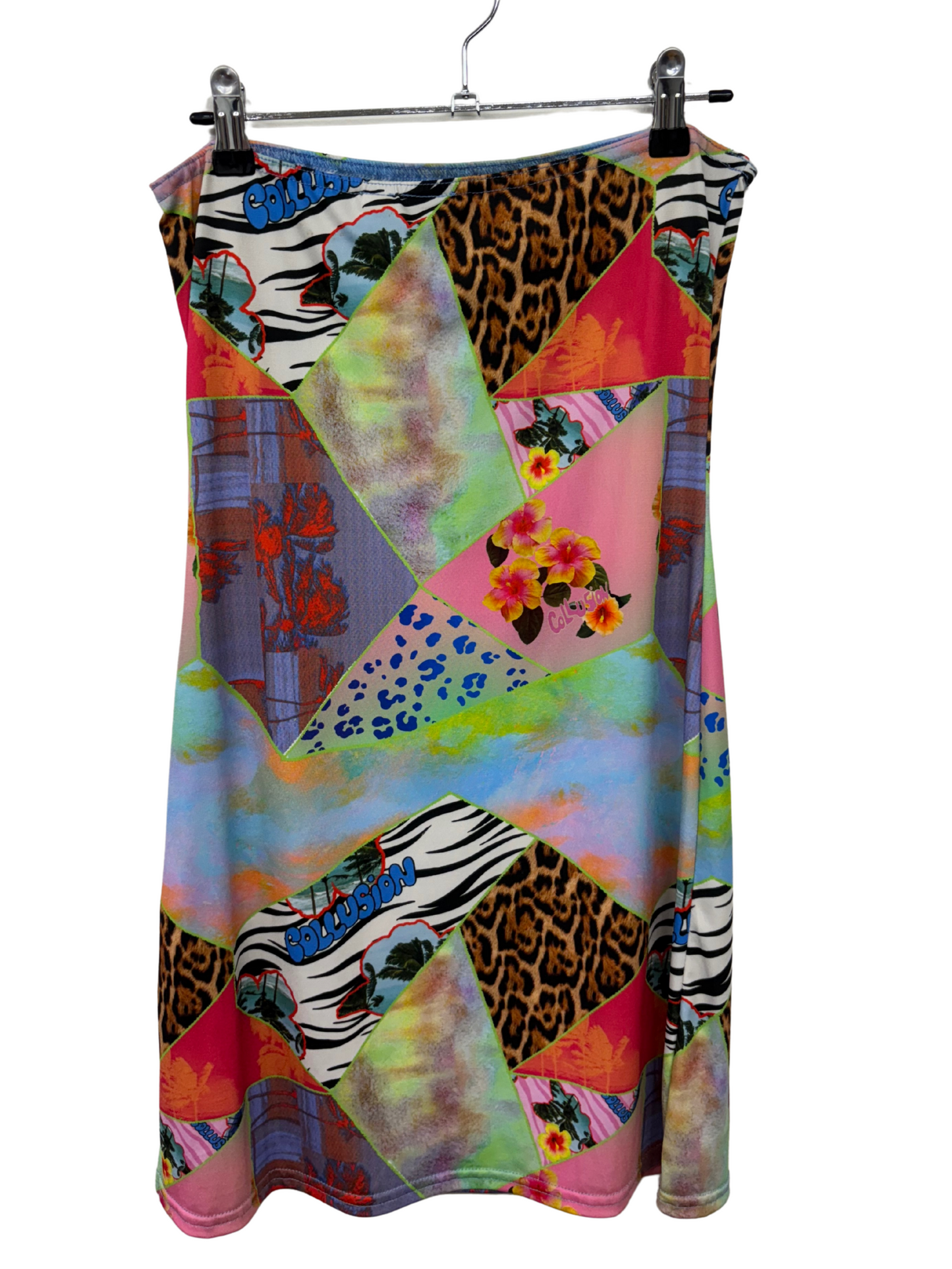 Multicolour Patchwork Abstract Print Strapless Short Dress
