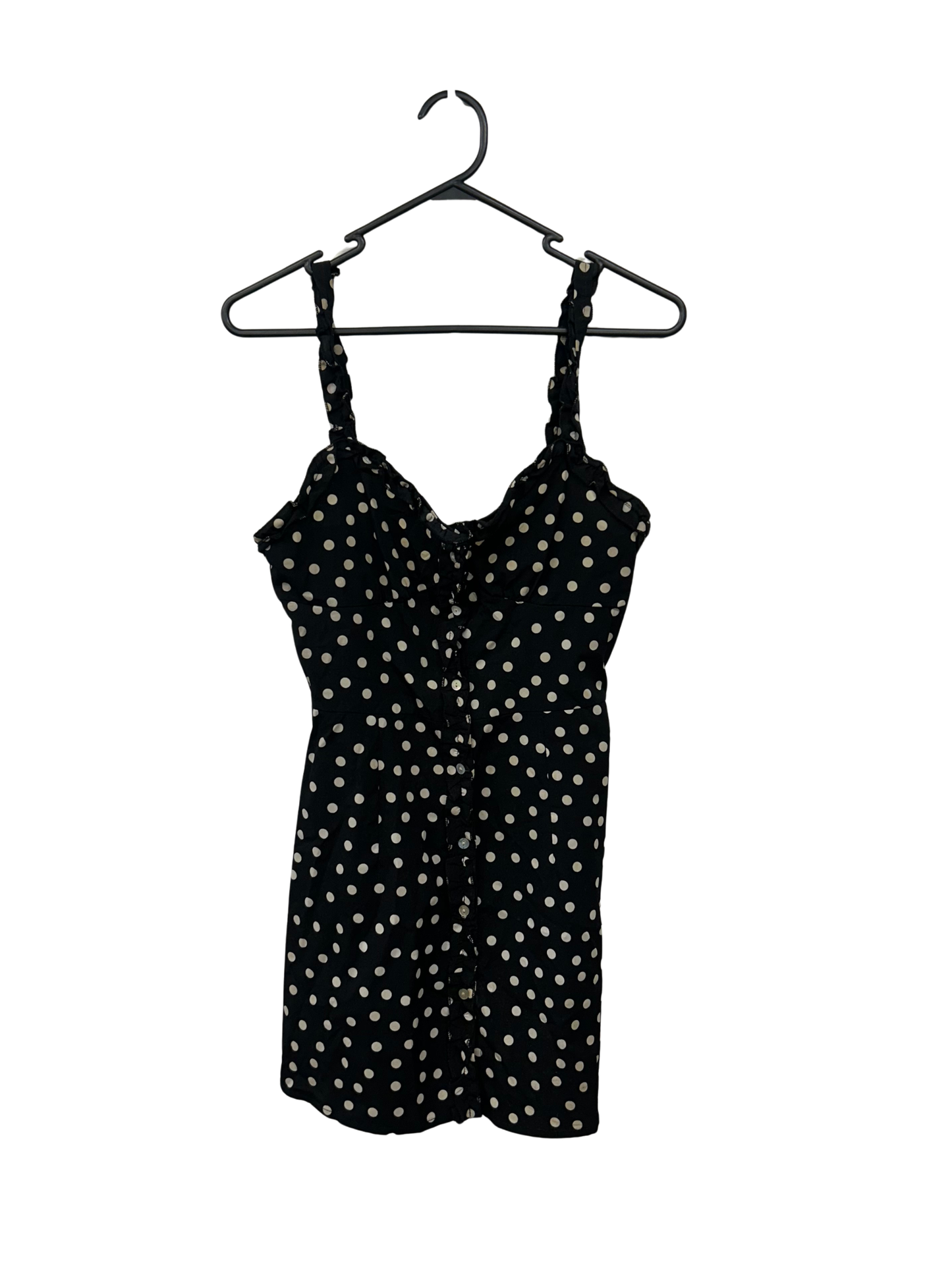 Black & White Strappy Polka Dot Button Up Mini Dress