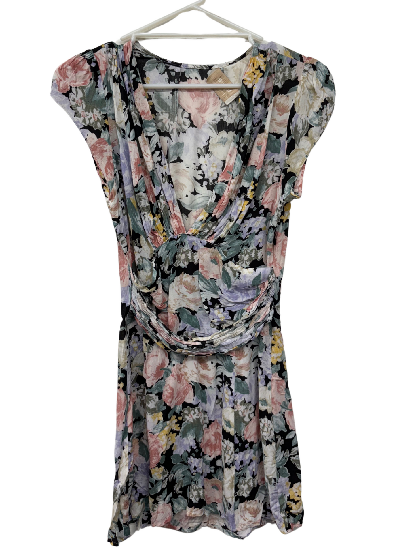 Multicolour Floral Print Capped Sleeve Short Dress