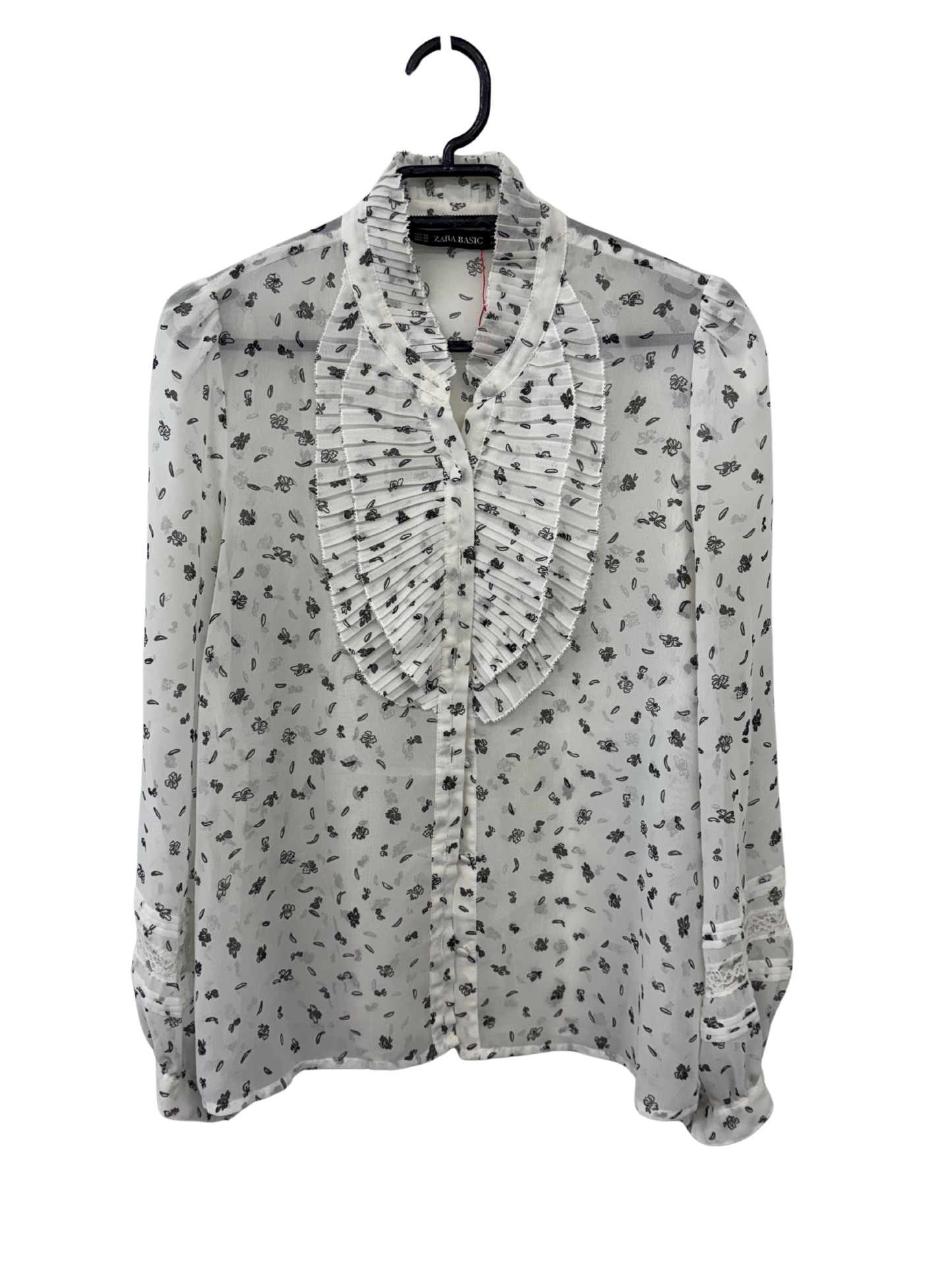 White & Black Pattern Long Sleeve Sheer Top