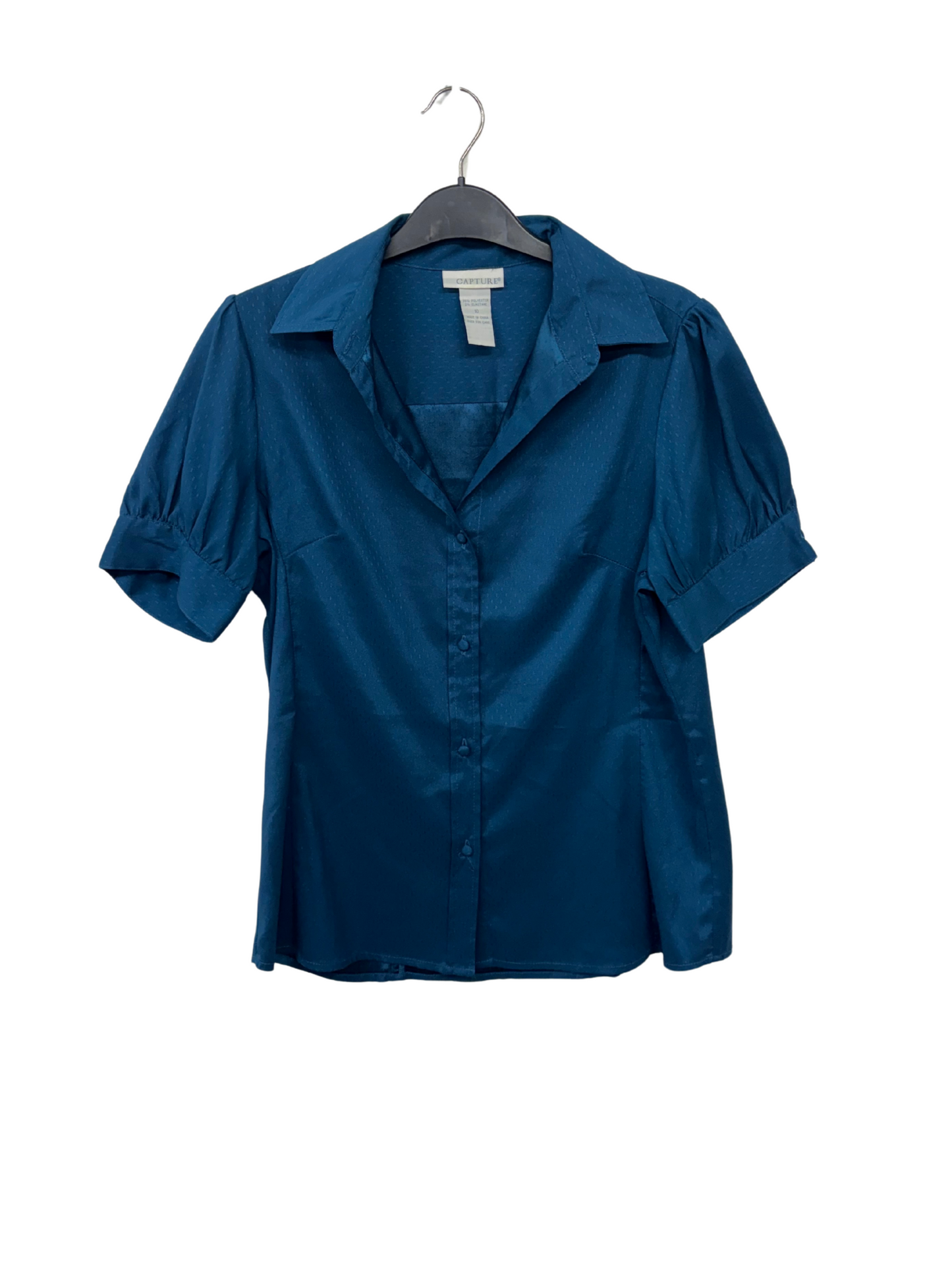 Vintage Teal Blue Short Sleeve Button Up Shirt