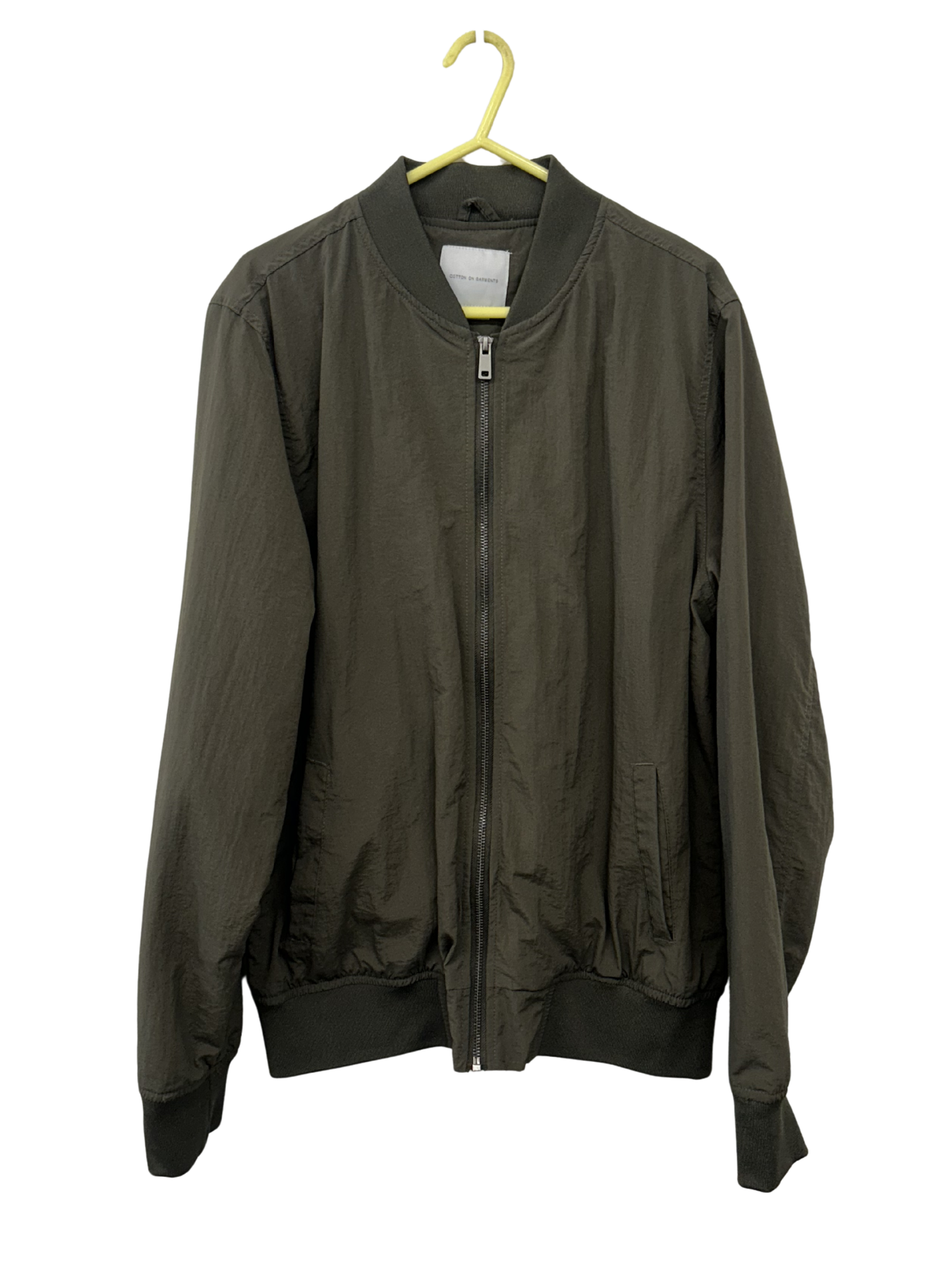 Khaki Bomber Jacket with Silver Zip