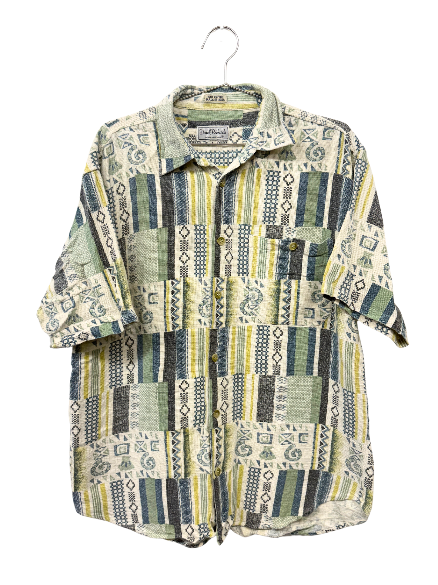 Vintage White & Multicolour Geometric Short Sleeve Button Up Shirt