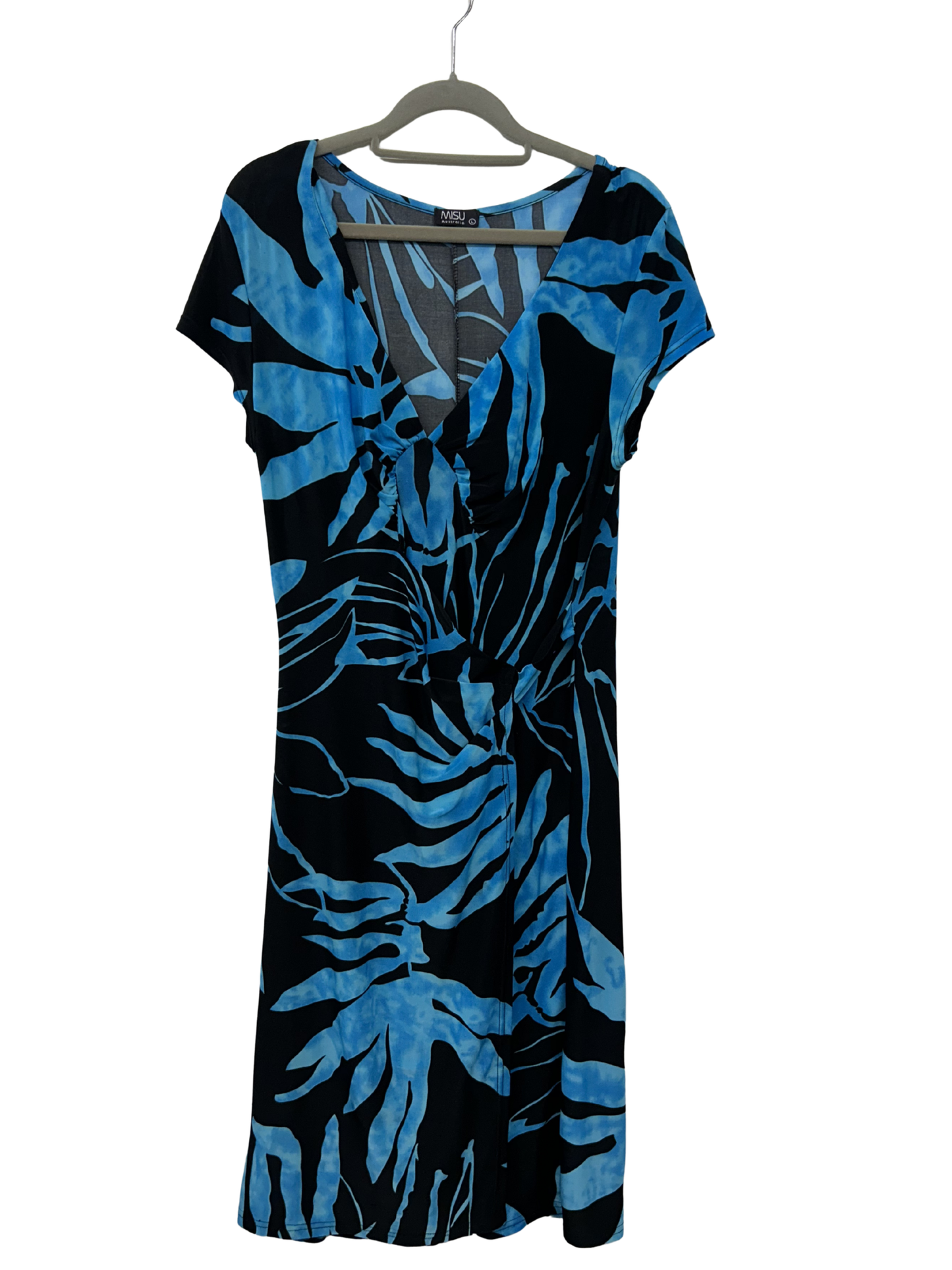 00's Black & Blue Cap Sleeve Floral Midi Dress