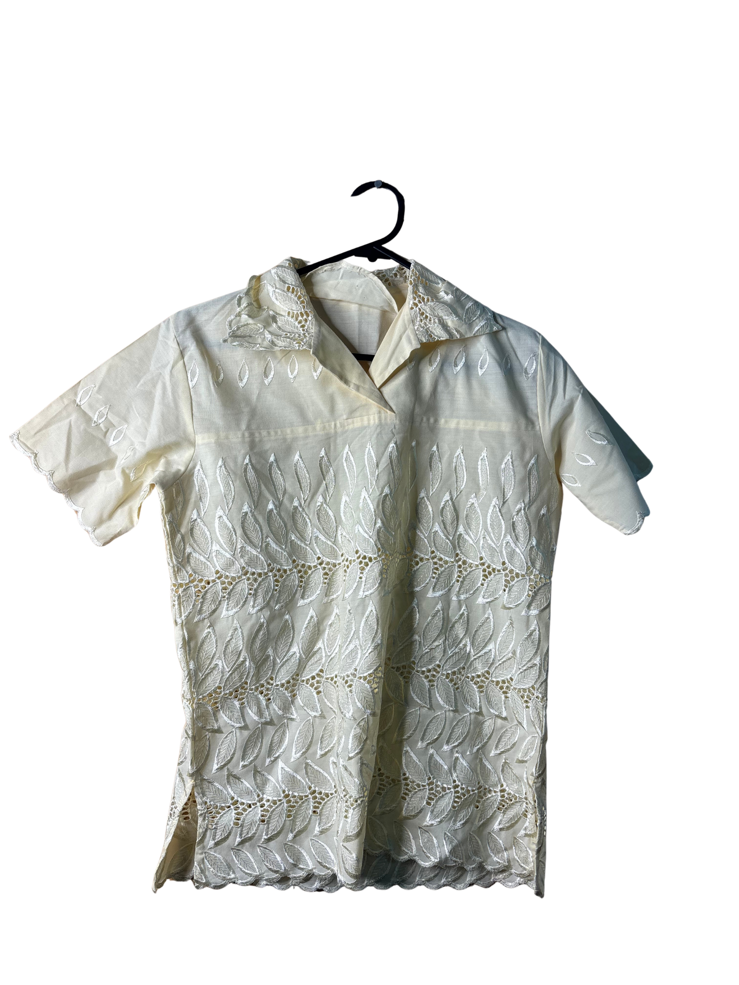 Vintage Light Yellow Broderie Anglaise Short Sleeve Top