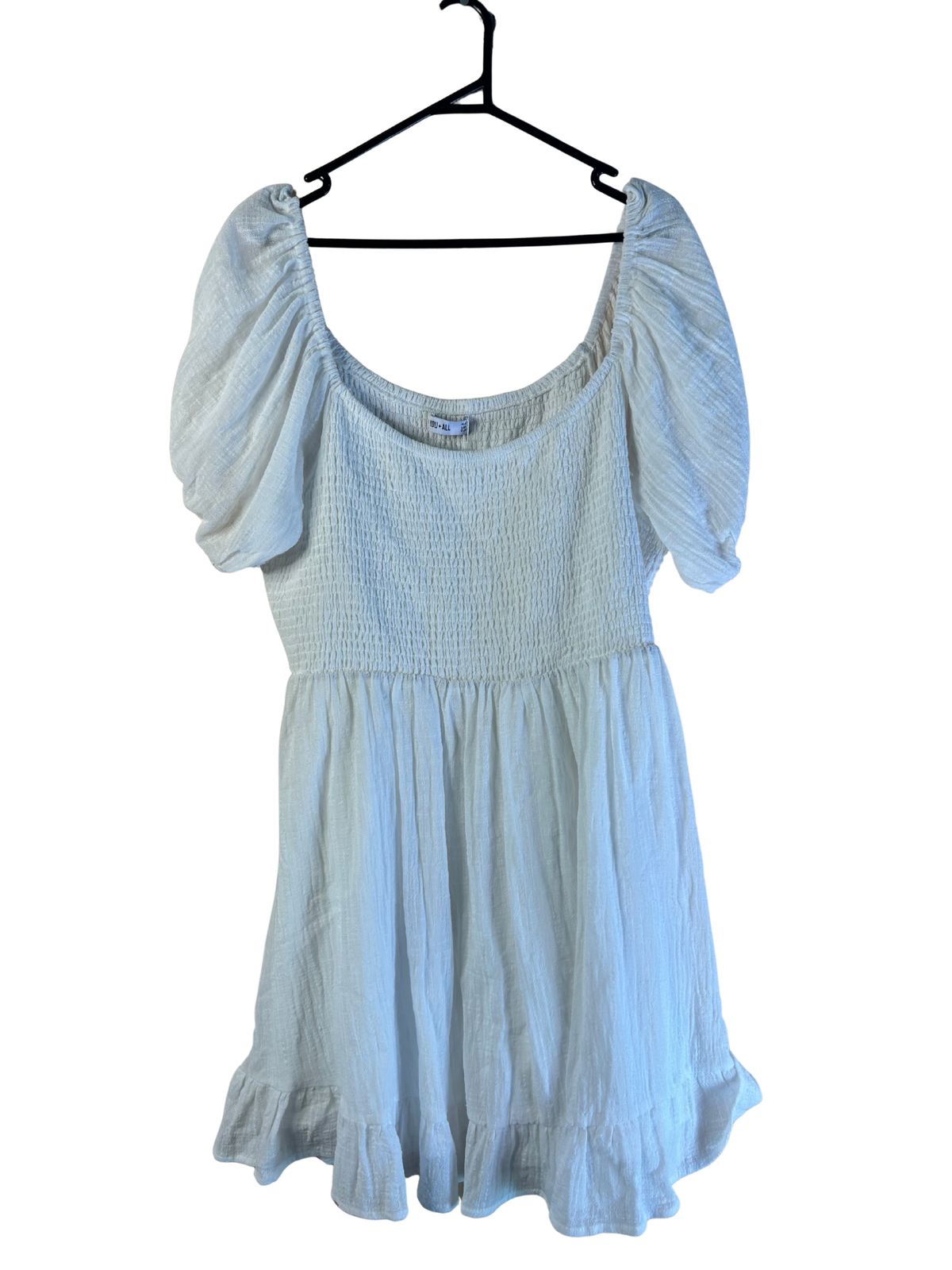 NWT White Short Puffy Sleeve Shirred Short Dress